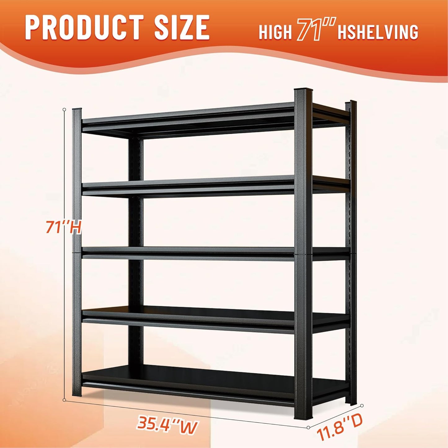 Heavy Duty 5-Tier Shelving Unit 2750LBS Capacity - Adjustable Steel Garage Shelves for Warehouse, Basement Storage(71''H x 35.4''W x 11.8''D)