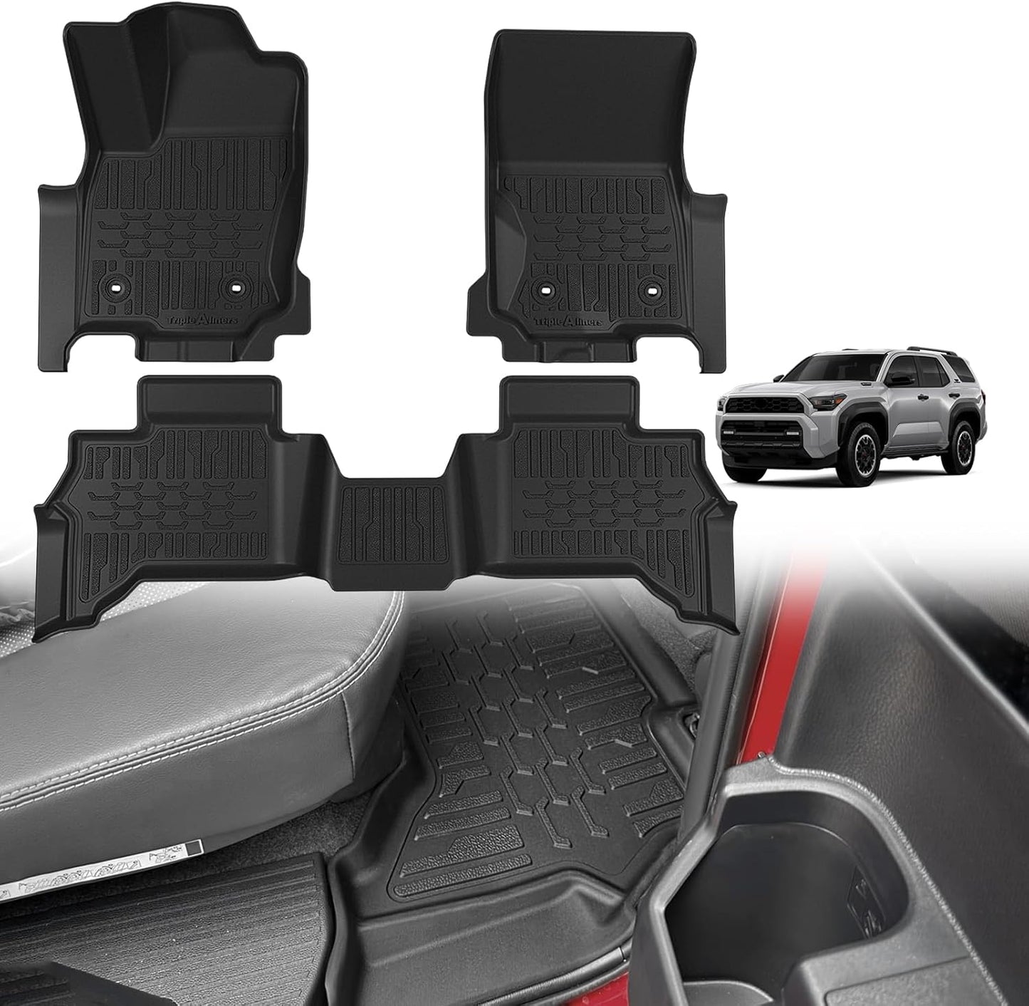 TripleAliners Floor Mats All Weather Liners Fit for Toyota 2025 4Runner Accessories Custom Fit TPE Heavy-Duty 1st & 2nd Row Waterproof Anti-Slip Floor Liners (Only for 5 Seats) Not for Hybrid Model