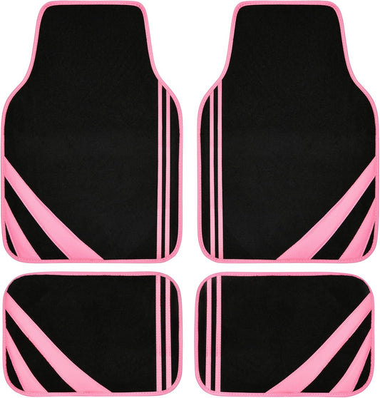 CAR PASS Pink Edge Faux Leather Car Floor Mats Universal Car Carpet Mats with Double Stitch Line Anti-Slip Backing Design, for Cute Girly Women, Fit 95% Automotive,SUVs,Sedan,Vans (Black and Pink)