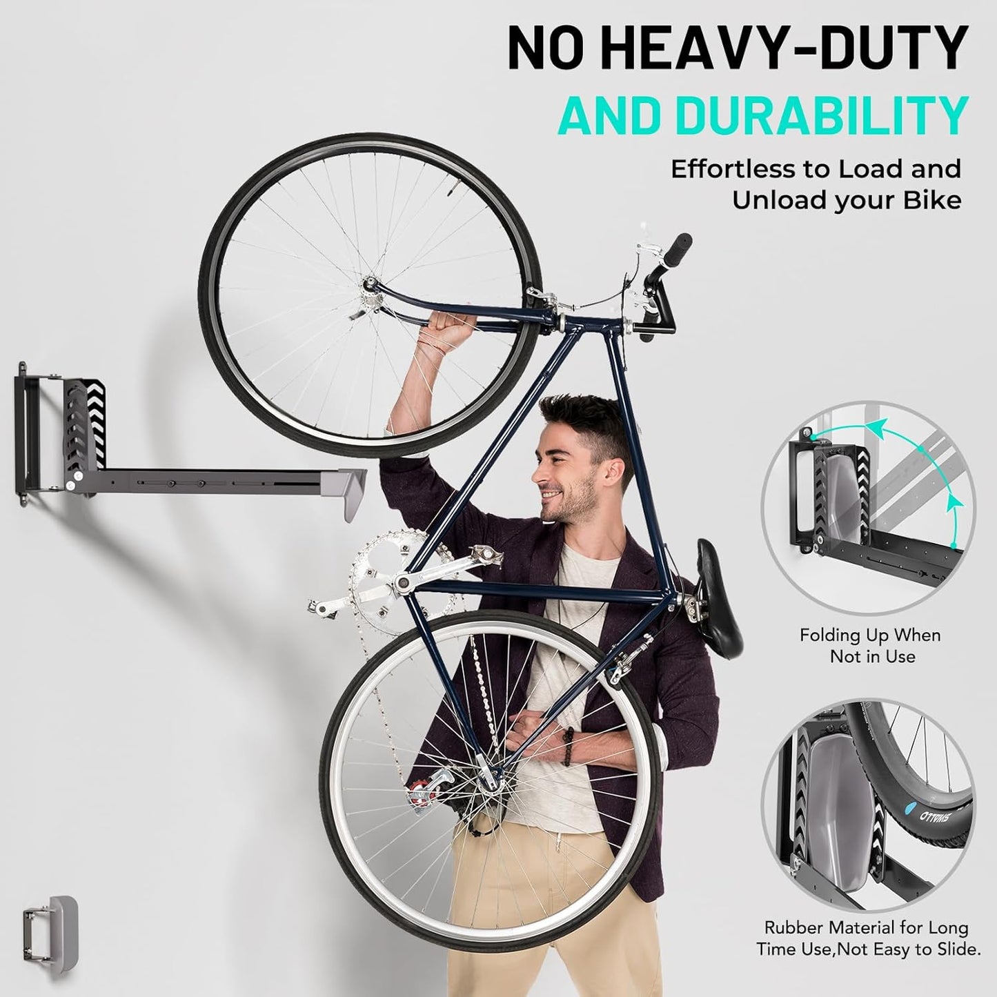 3-Pack Swivel Bike Rack Wall Mount, Bike Hangers for Garage, Space-Saving Vertical Bike Holder, Holds up to 77 lbs, Bicycle Wall Hanger Storage, No Heavy Lifting Required Indoor Hanging Bike Rack