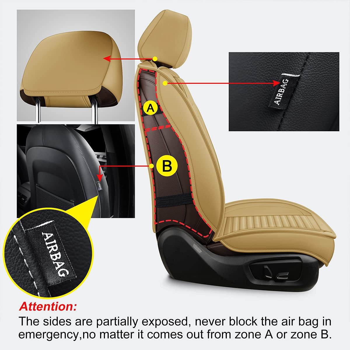 LINGVIDO Car Seat Covers, Breathable and Waterproof Faux Leather Automotive Seat Covers for Cars SUV Truck Sedan,Universal Driver Seat Cover with Backrest (Front Seat, Beige)