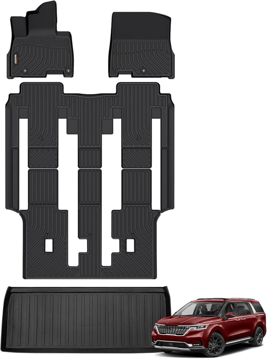 Binmotor-Floor Mats & Cargo Liner Set for Kia Carnival MPV 2022-2025, 8 Passenger, All Weather Car Mats for Carnival LX 丨LX Seat Package丨EX丨SX, (Not for Prestige/Hybrid) Accessories