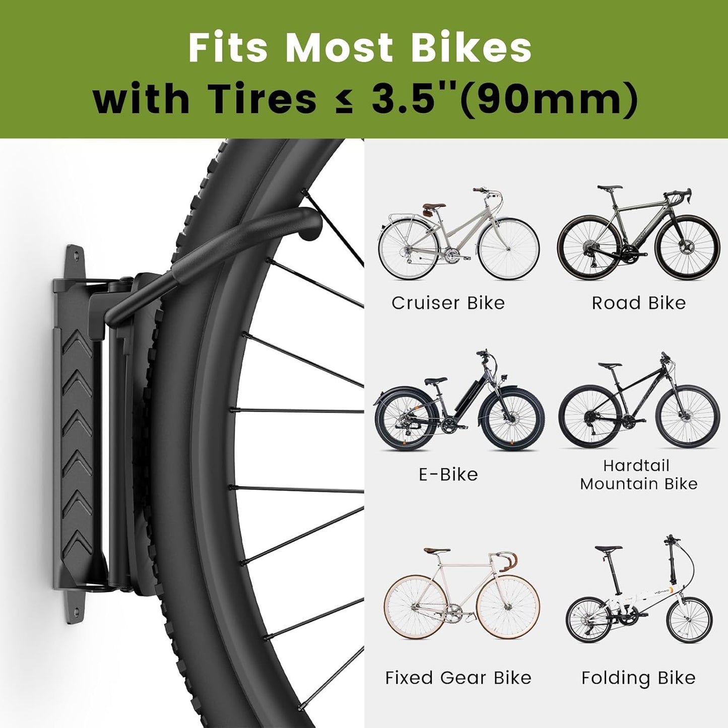 Swivel Bike Wall Mount [2 Pack], 150° Swivel Vertical Bike Rack Wall Hanger Holds up to 66lbs for Mountain/Road/Hybrid Bikes, Bike Hangers, Bicycle Storage Rack for Garage