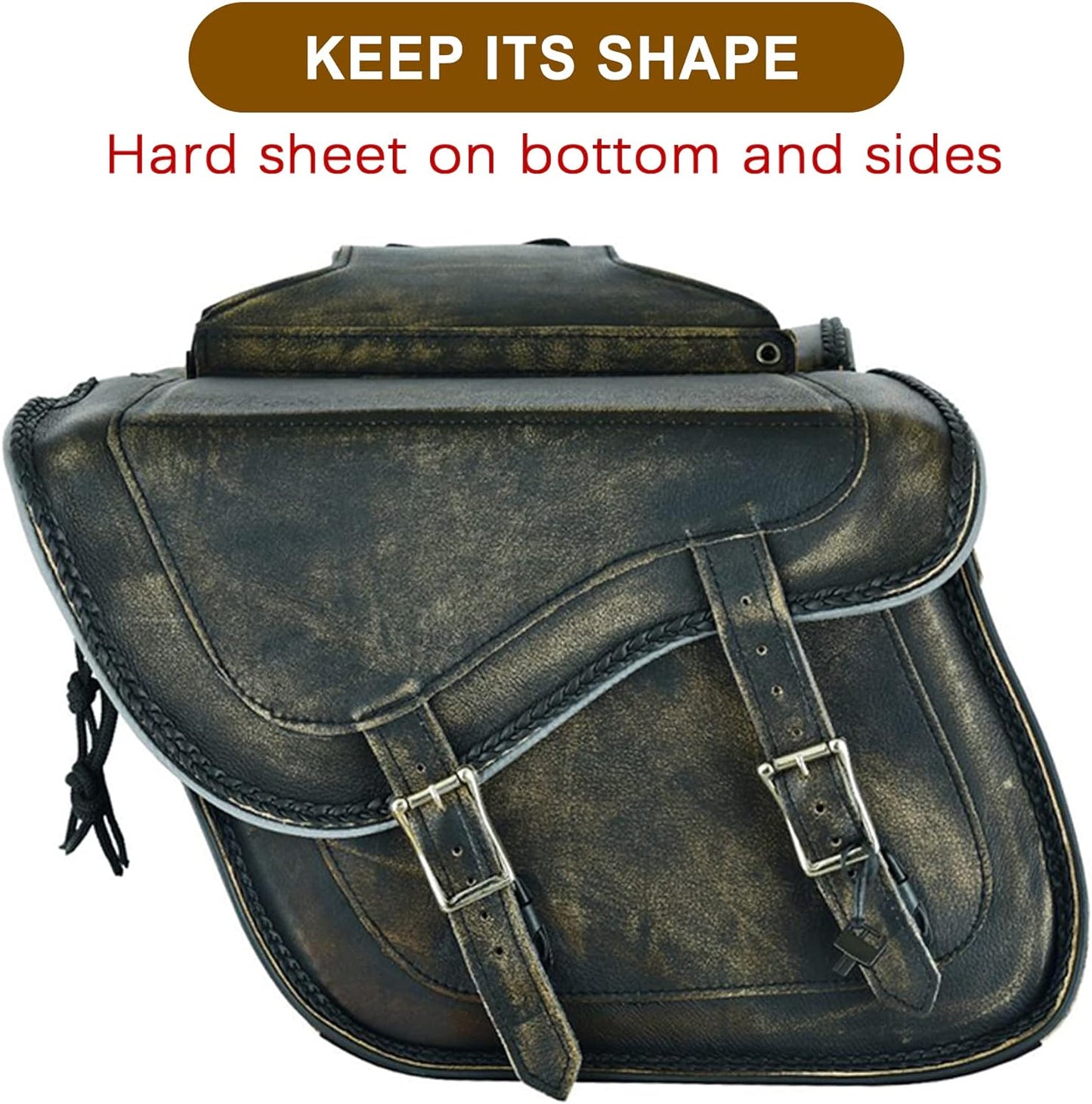 Dream Apparel Naked Cowhide Leather Motorcycle Saddle Bags Throw Over Saddlebags, Motorcycle Side Bags for Honda Shadow Sportster Softail Dyna V-star (Distressed Brown, No Studs)