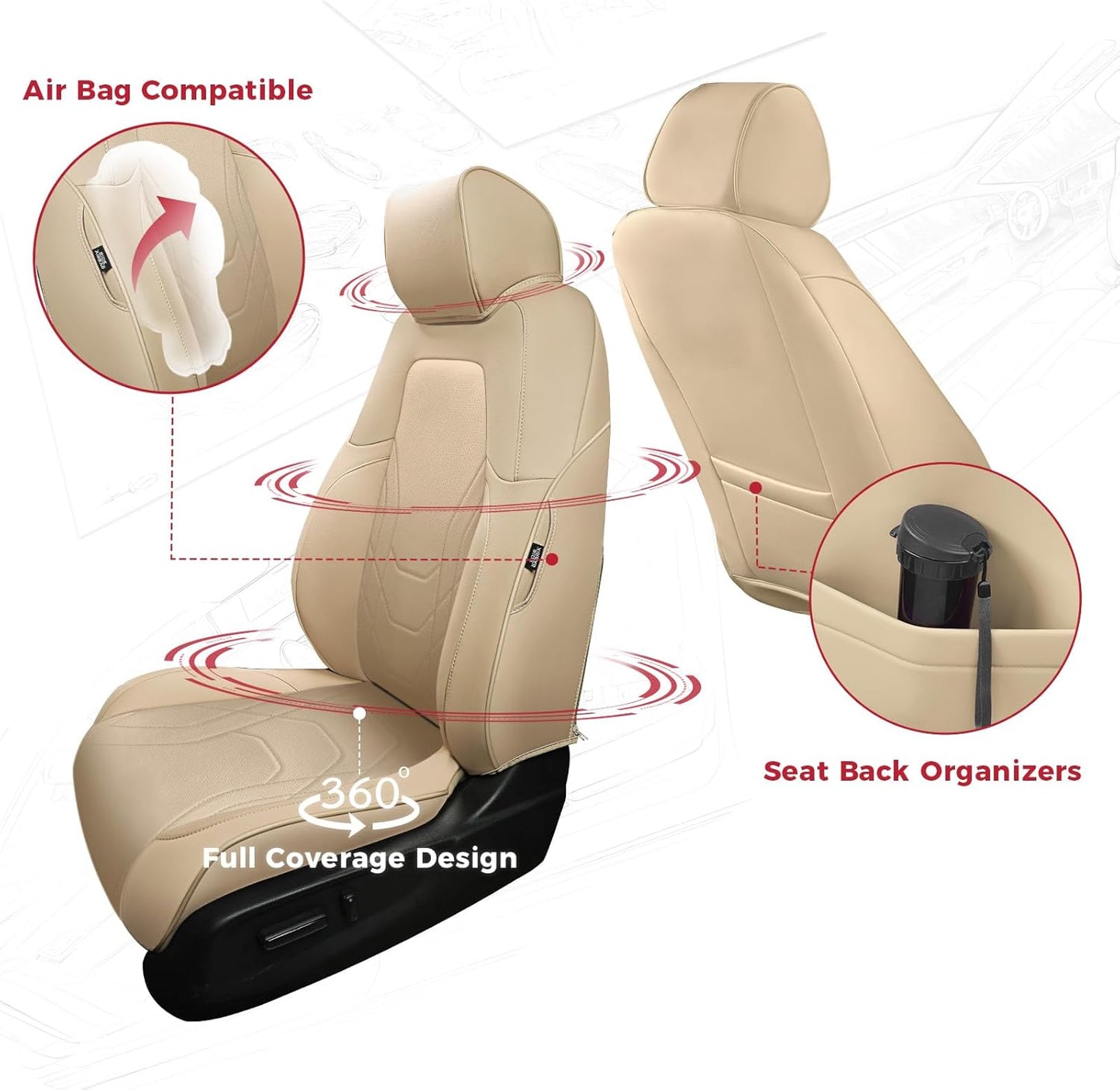 FREESOO CRV Seat Covers Full Set, for Honda CRV LX EX EX-L Sport Touring Hybrid 2017 2018 2019 2020 2021 2022, Custom Fit Seat Covers, Waterproof Leather Car Seat Covers, Beige