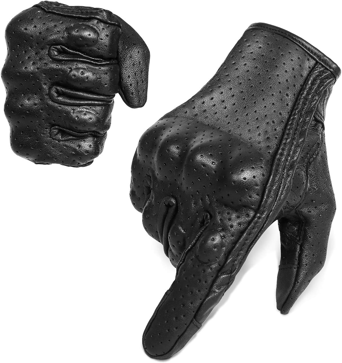 Superbike Full Finger Goat Skin Leather Touch Screen Motorcycle Gloves for Men S,M,L,XL,XXL (Perforated, M)