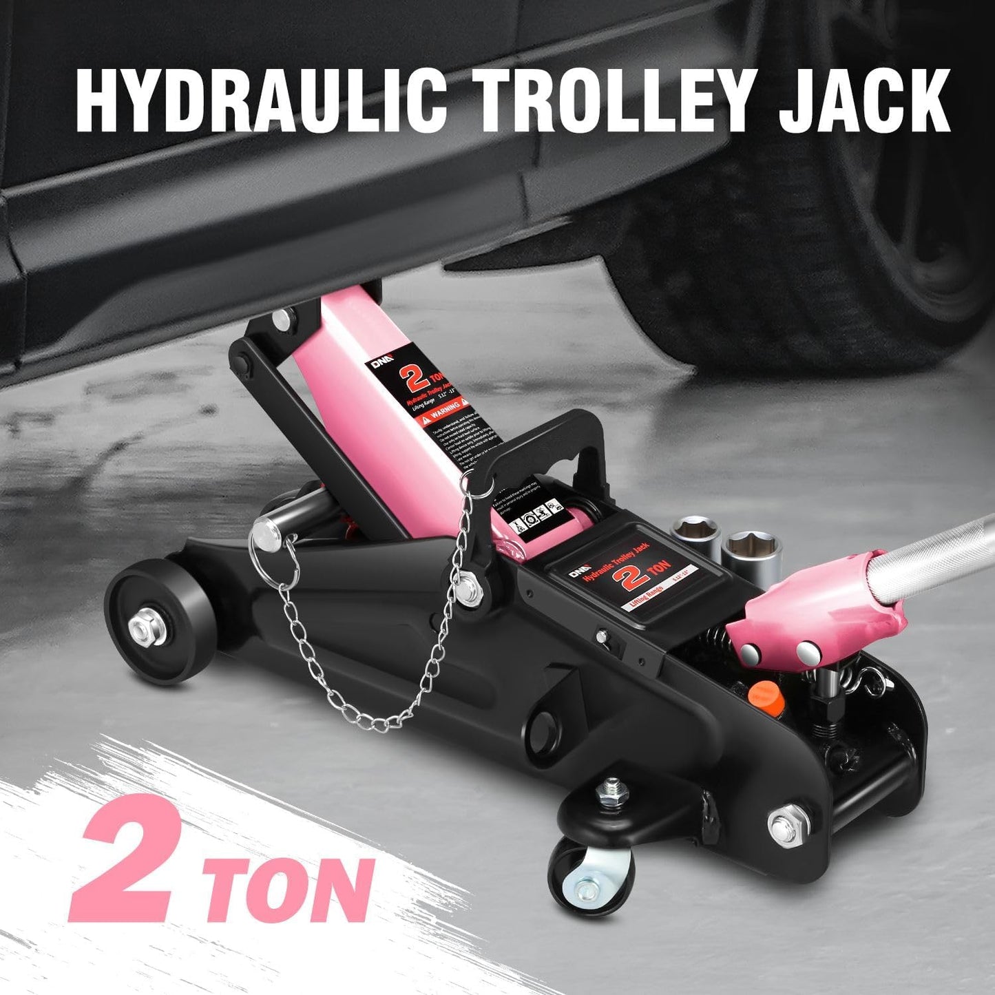 DNA MOTORING Floor Jack with Socket and Lock, Low Profile Hydraulic Trolley Jack for Cars Lift, 2 Ton (4000 lbs) Capacity, Lifting Range 5.12"-13", Pink, TOOLS-00677-PK