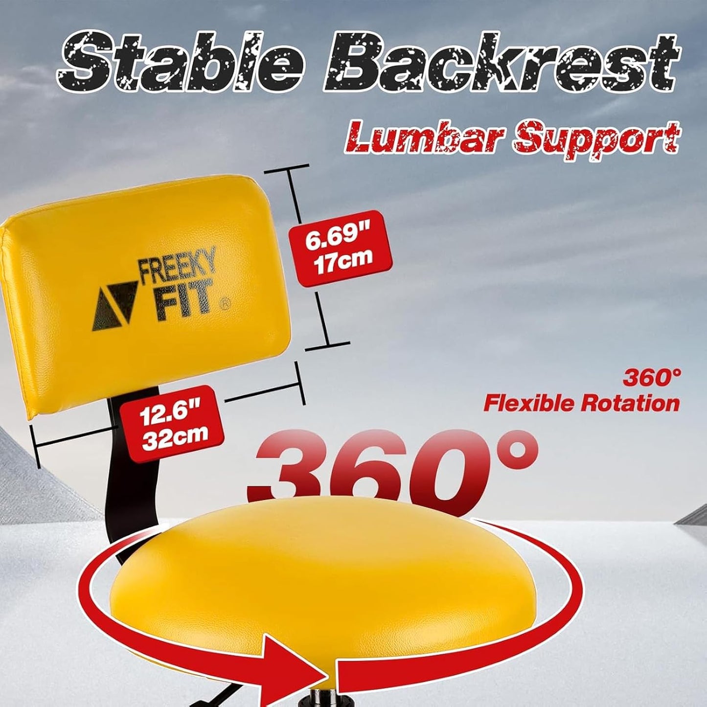 Shop Stool with Backrest, Mechanic Garage Stool for Workshop, Adjustable Shop Stools Chair, Padded Workbench Stools for Men Women, 300 LBS Capacity, 360° Swivel PVC Seat, Heavy Duty, Yellow