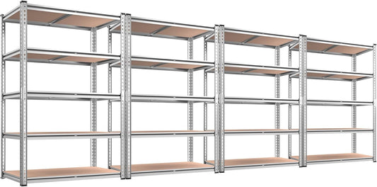 REIBII 2020LBS Garage Shelving Heavy Duty Metal Shelving 5 Tier Storage Shelves, Garage Shelves for Warehouse Basement, Easy Assembly, 72" H x 35.55" W x 16" D, Galvanized, 4 Pack