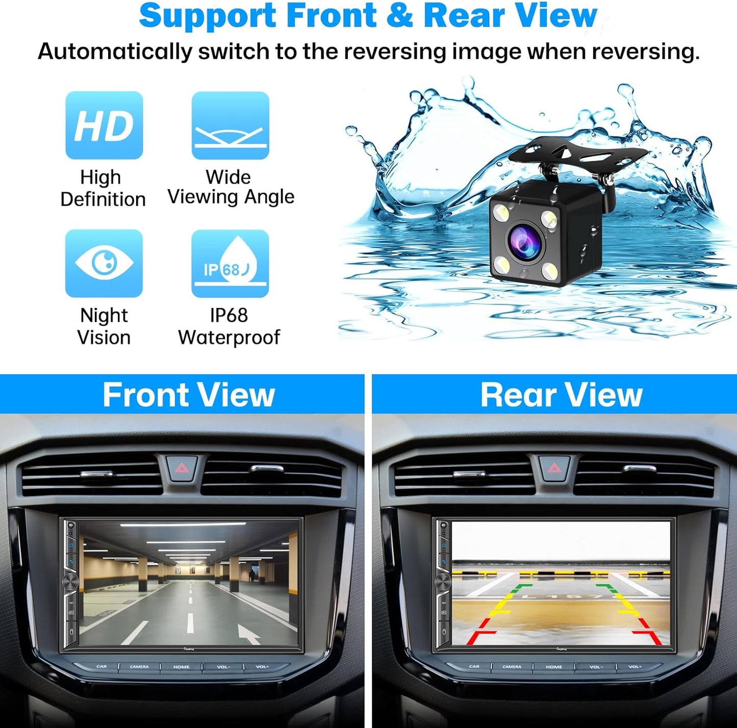 [Upgrade Wireless] 7" Double Din Car Radio with Wireless Apple CarPlay and Android Auto, Bluetooth 5.3 Car Play, 240W 4.2-Channel Audio Output, Mirror Link, Backup Camera, AM/FM Car Stereo