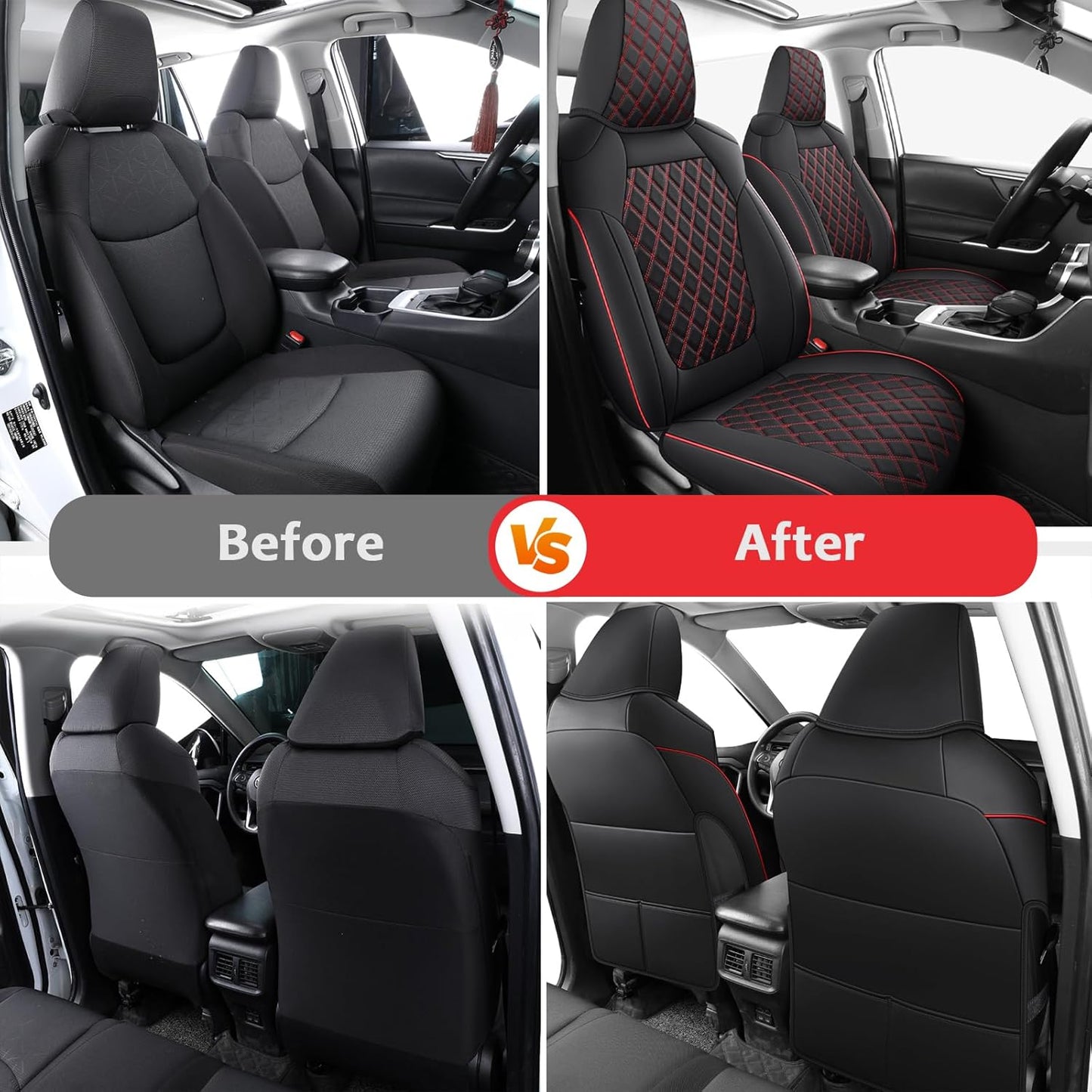 MIROZO Car Seat Covers for Toyota Rav4,Waterproof Rav4 Seat Covers Compatible with 2019 2020 2021 2022 2023 2024 2025 Toyota RAV4 Hybrid LE XLE Limited Seat Cover Full Set(Black and Red)