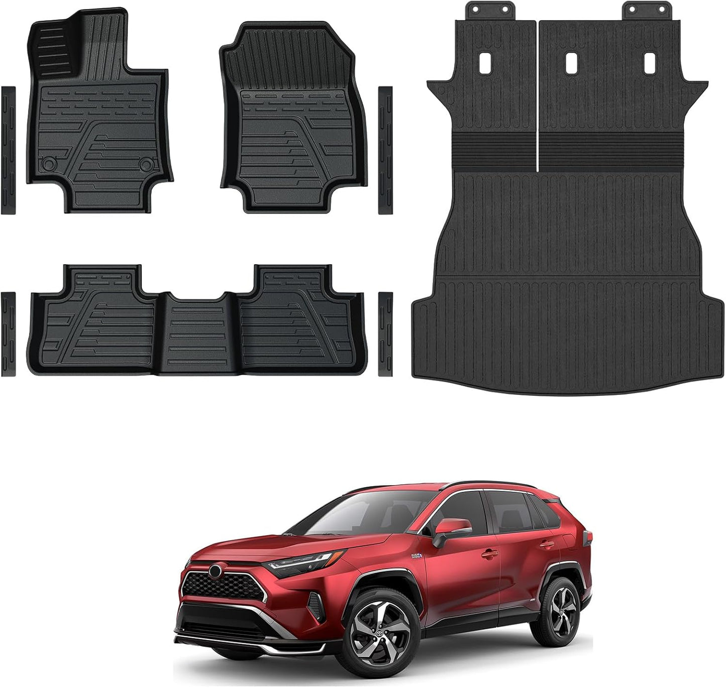 Floor Mats Set Cargo Liner with Backrest Cover for 2019-2025 Toyota RAV4(Include Hybrid), All Weather TPE Full Mat Set for RAV4 Accessories