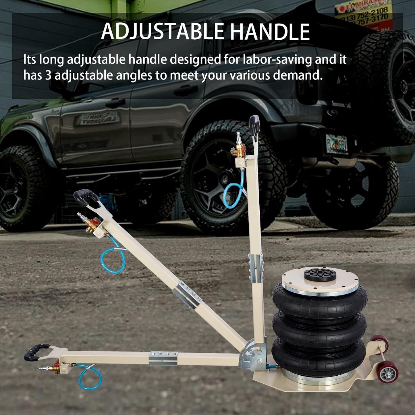 CXRCY 5 Ton Air Jack for Cars & Trucks - 11000LBS Capacity Pneumatic Airbag Jack with Adjustable Long Handle, Fast Lifting up to 16 Inch for Cars,Trucks(White Triple Bag Air Jack)