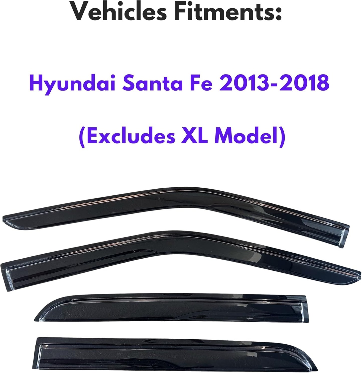 KPY Window Visor Compatible with Hyundai Santa Fe 2013-2018 (Excludes XL Model), 4PC Rain Guard Side Window Vent Deflectors Tape-On Mugen Style, 2013 2014 2015 2016 2017 2018