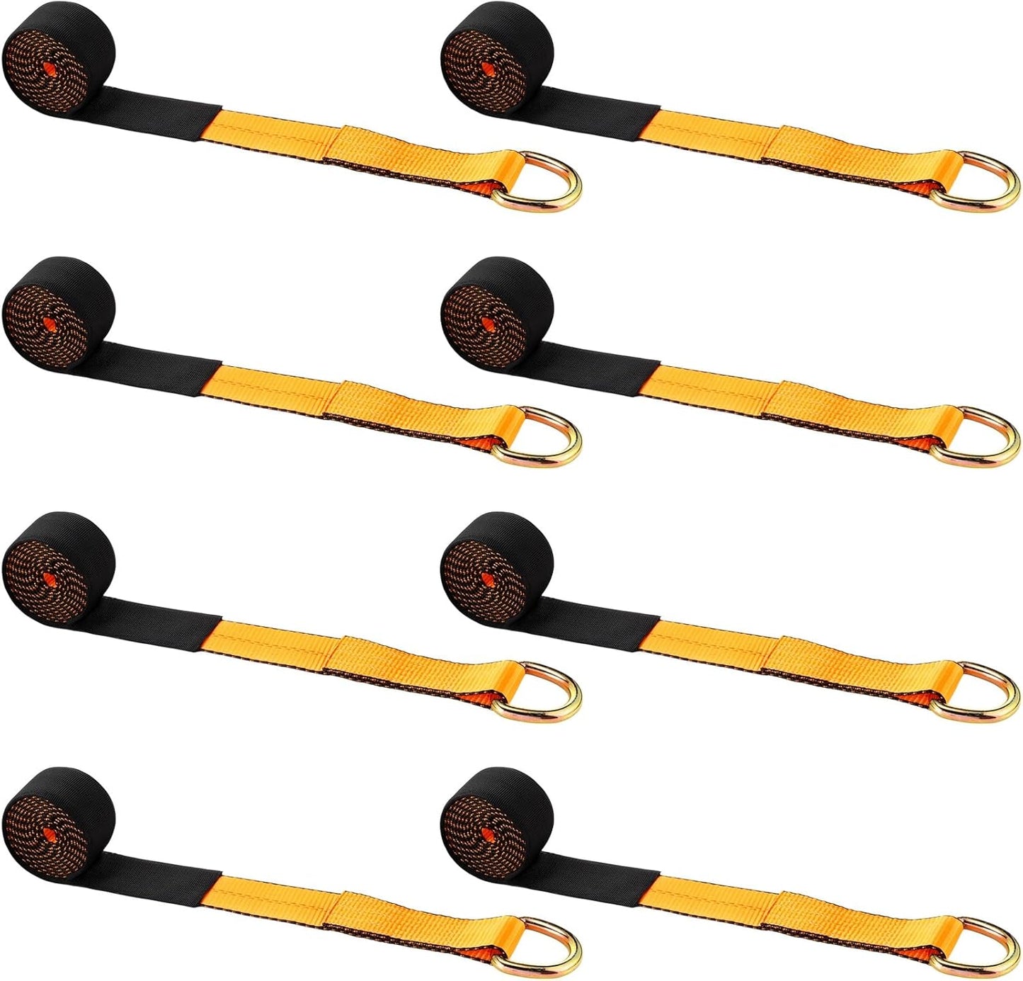 8 Pack 2'' X 8ft Tow Truck Straps Lasso Wheel Lift Straps Lasso Tow Strap with D Ring 11, 000 Lbs Break Strength Auto Tie Down Auto Hauler for Trailer Truck Tie