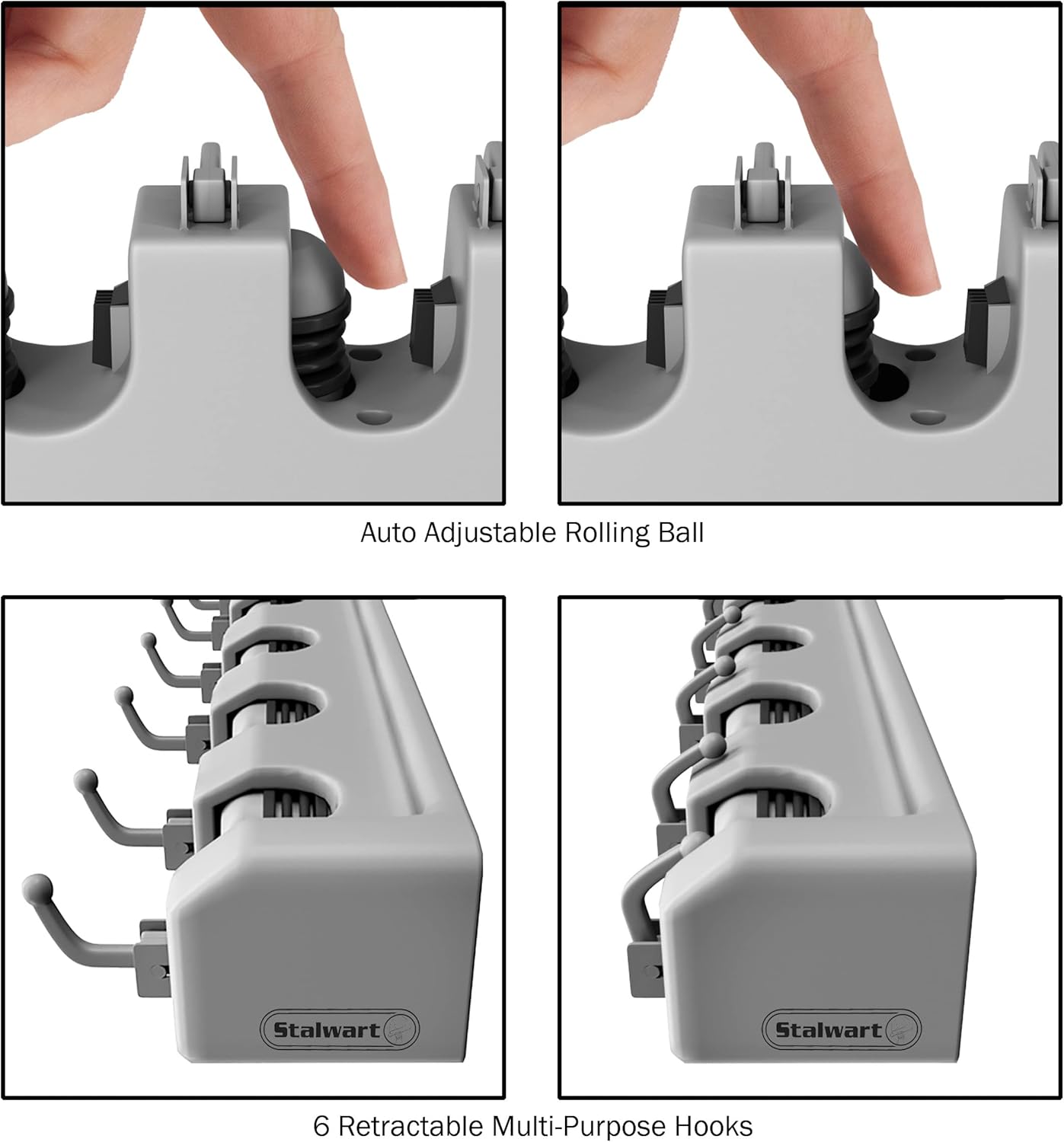 Stalwart Garden Tool Organizer Wall Mount Broom and Mop Holder, 5 Adjustable Slots and 6 Hooks Utility Rack for Garage or Home Organization, 2-Pack