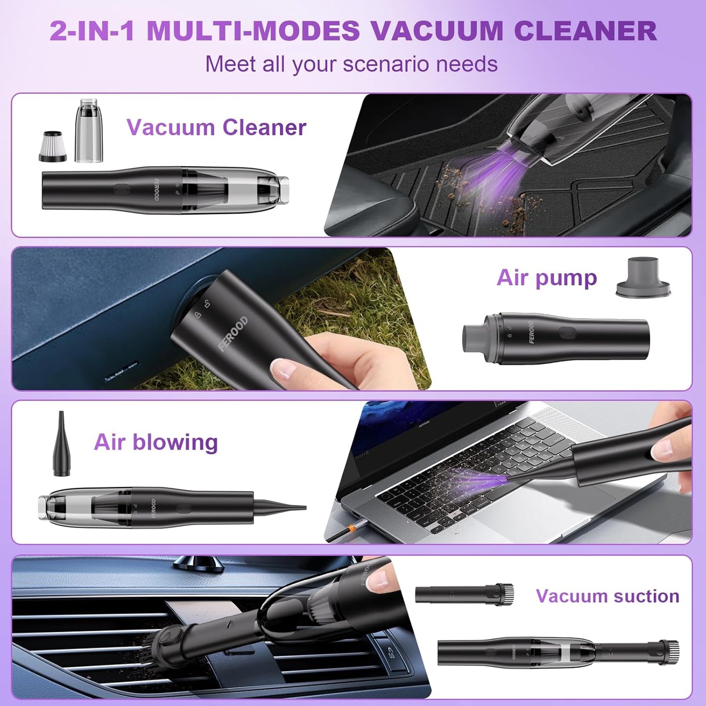 Handheld Vacuum Cordless Cleaner, 0.86 Lb Ultra-Lightweight Mini Car Vacuum Portable Cordless, Mini Vacuum Cleaner with Low Noise Blower, Washable HEPA Filter, Seen on TV - USB Car Charging