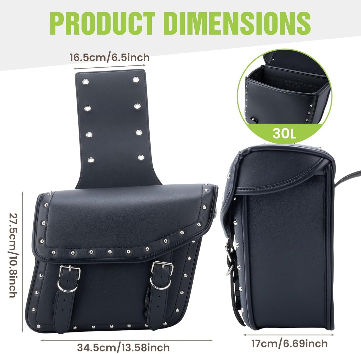 30L Motorcycle Saddlebags Water-Resistant PU Leather Storage for Harley Sportster Softail Dyna Honda Shadow, Quick-Install Design with Reinforced Straps, Universal Fit Large Capacity Luggage Bags