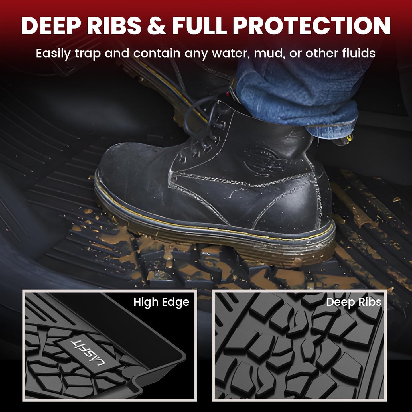 LASFIT Floor Mats for Jeep Cherokee 2015-2023 (Not Fit with Raised Dead Pedal) All Weather TPE Custom Fit Car Mats Floor Liners 1st & 2nd Row, Black