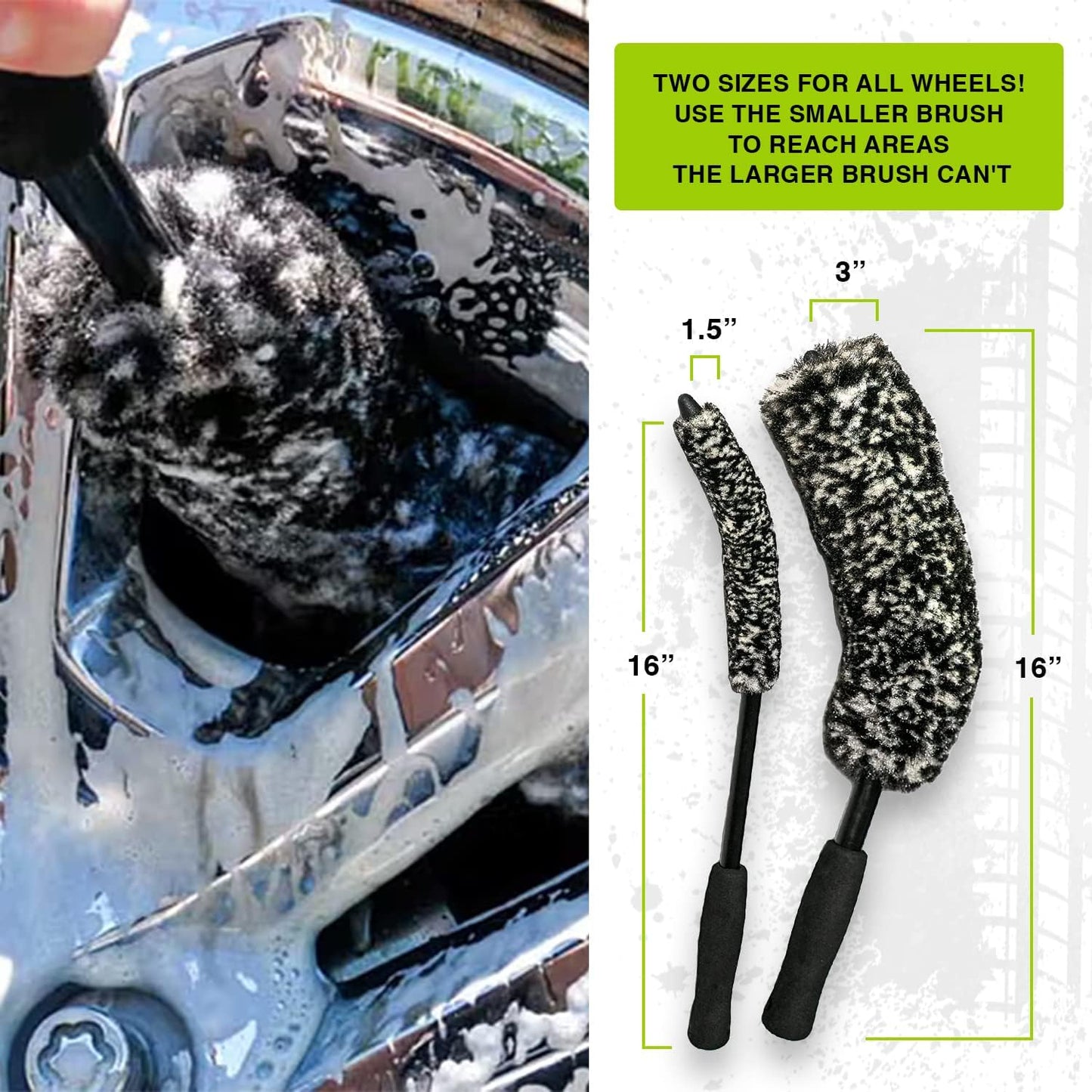 ExoForma Bendable Brush Set - Unique Adjustable 2-Piece Wheel Brush Set Cleans Behind Wheels - Tough Yet Gentle Wool Fiber + No-Scratch Rubber Tip Safe for All Wheel Types - Comfy Ergonomic Grip