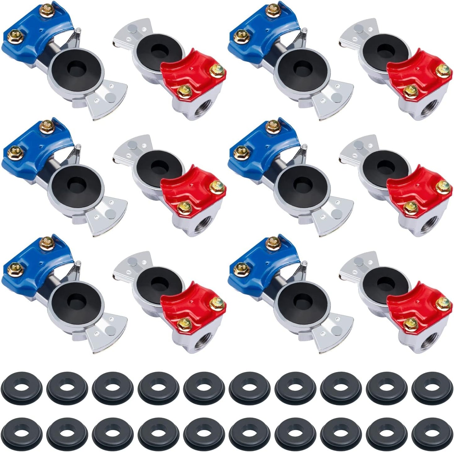 CheeMuii Glad Hands Set 20 pcs Glad Hand Seals Universal Gladhand Aluminum Emergency Air Hose Brake Coupling Service Handshake Set for Truck Semi Trailer RVs 6 pcs Red 6pcs Blue