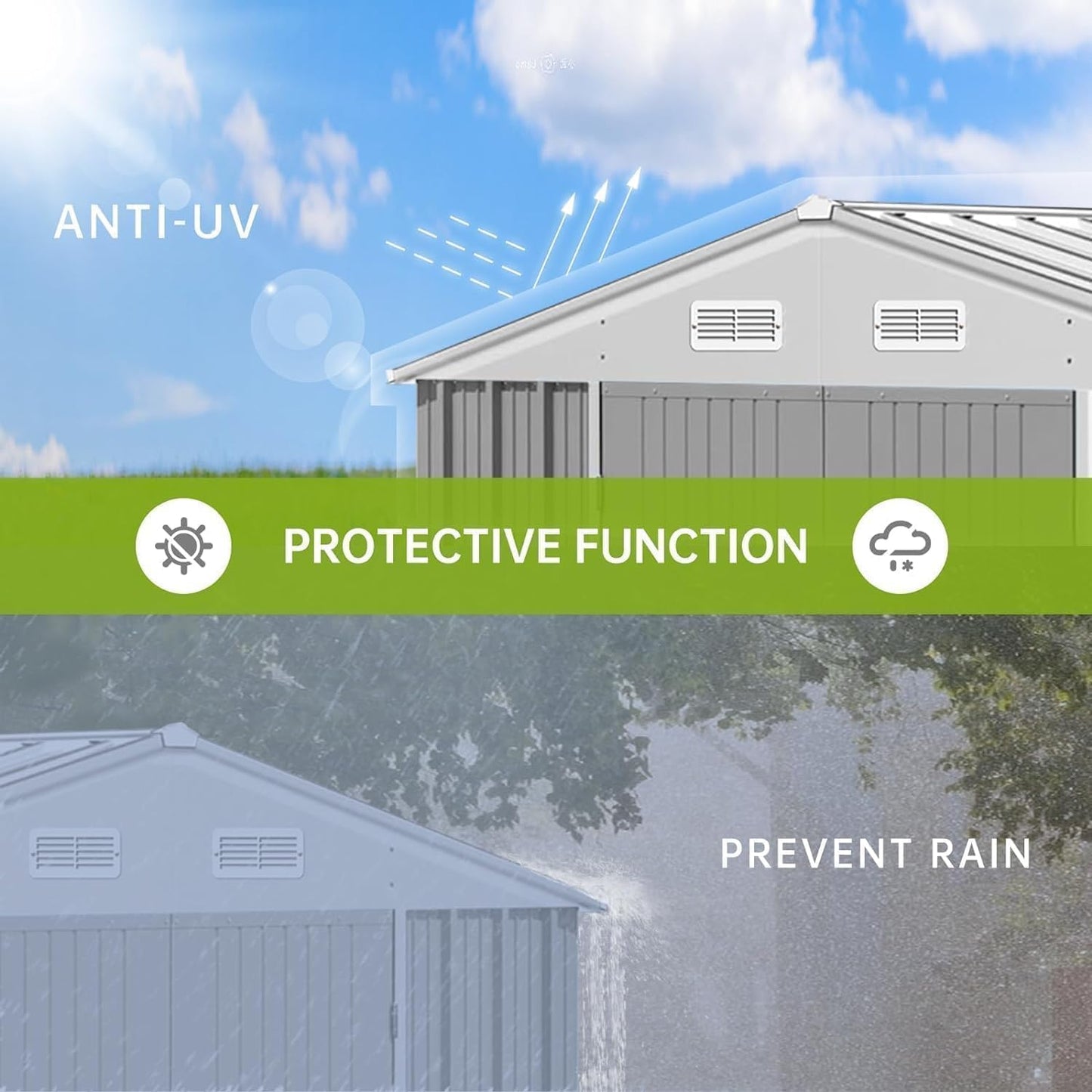 10X12FT Outdoor Metal Storage Shed, Lockable Weatherproof Garden Shed for Tools & Equipment, Durable Galvanized Steel with Sloping Roof & Ventilation, Ideal for Backyard, Patio & Garage Storage, Gray