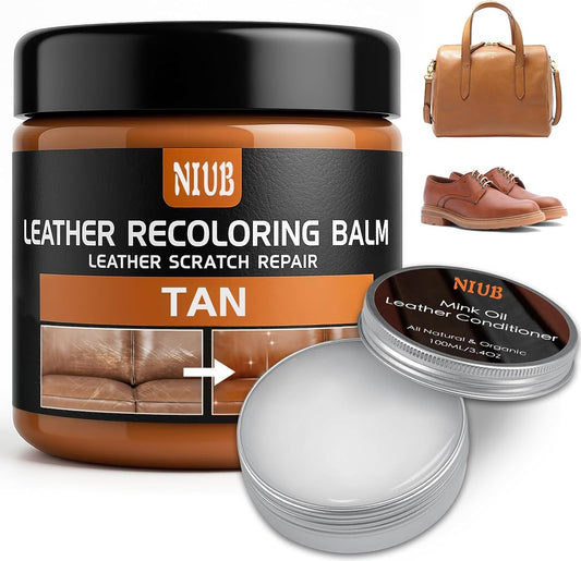 Leather Recoloring Balm Leather Color Restorer Scratch Repair Leather Paint for Furniture Couches Car Seats Shoes Bags Leather Dye and Scratched Leather with Leather Conditioner - TAN