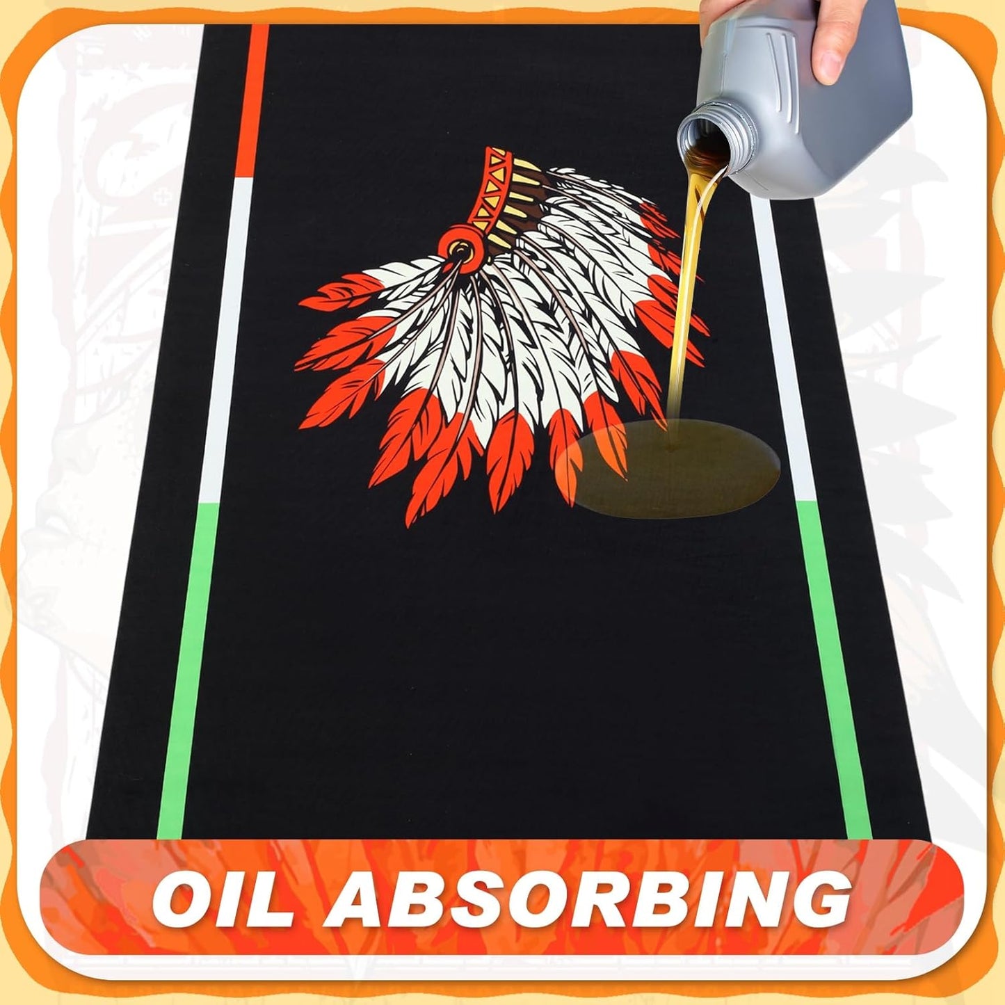 Motorcycle Mat 78 x 31 Inch Garage Floor Rug Washable Parking Mats for Garage Floors Non Slip Oil Absorbent Pad Rubber Backing Layer Protects Floor from Spills Drips Stains(Indian Style)