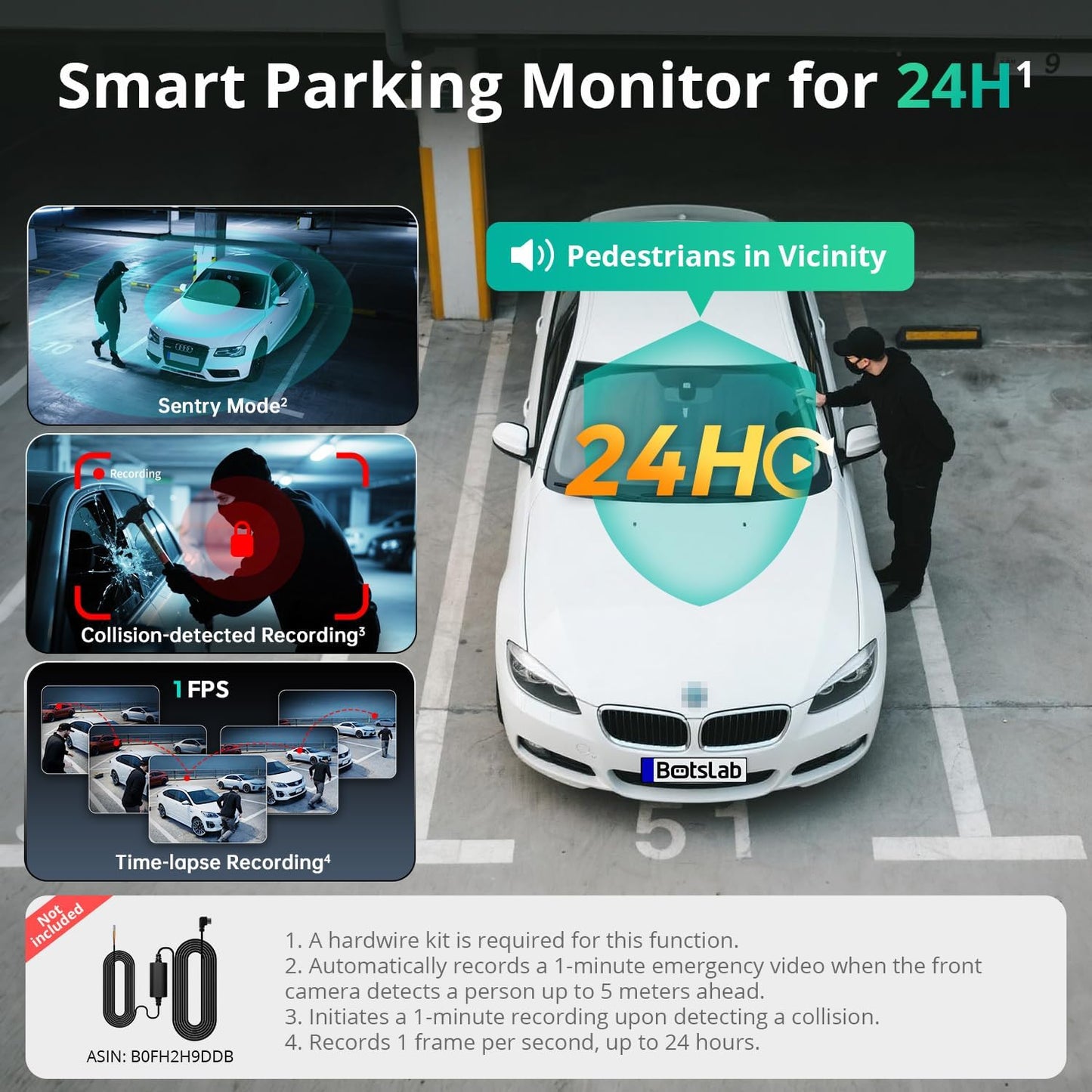 3 Channel Dash Cam 4K with 128GB Card, 3.18" Touch Screen, Voice Control, 4K Front and 1080P Rear Inside Loop Recording, 5.8GHz WiFi, GPS, Night Vision, WDR, Parking Mode