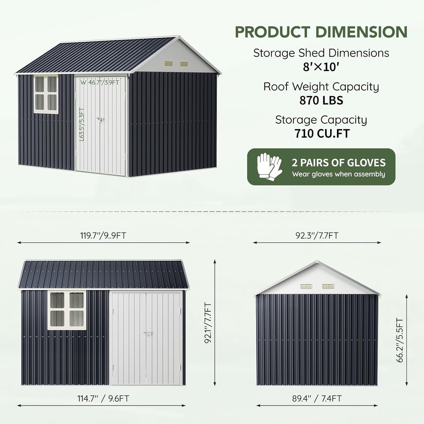 8x10 FT Outdoor Metal Storage Shed, Single Door, 1 Clear Window, Tool Shed for Garden, Patio, Backyard