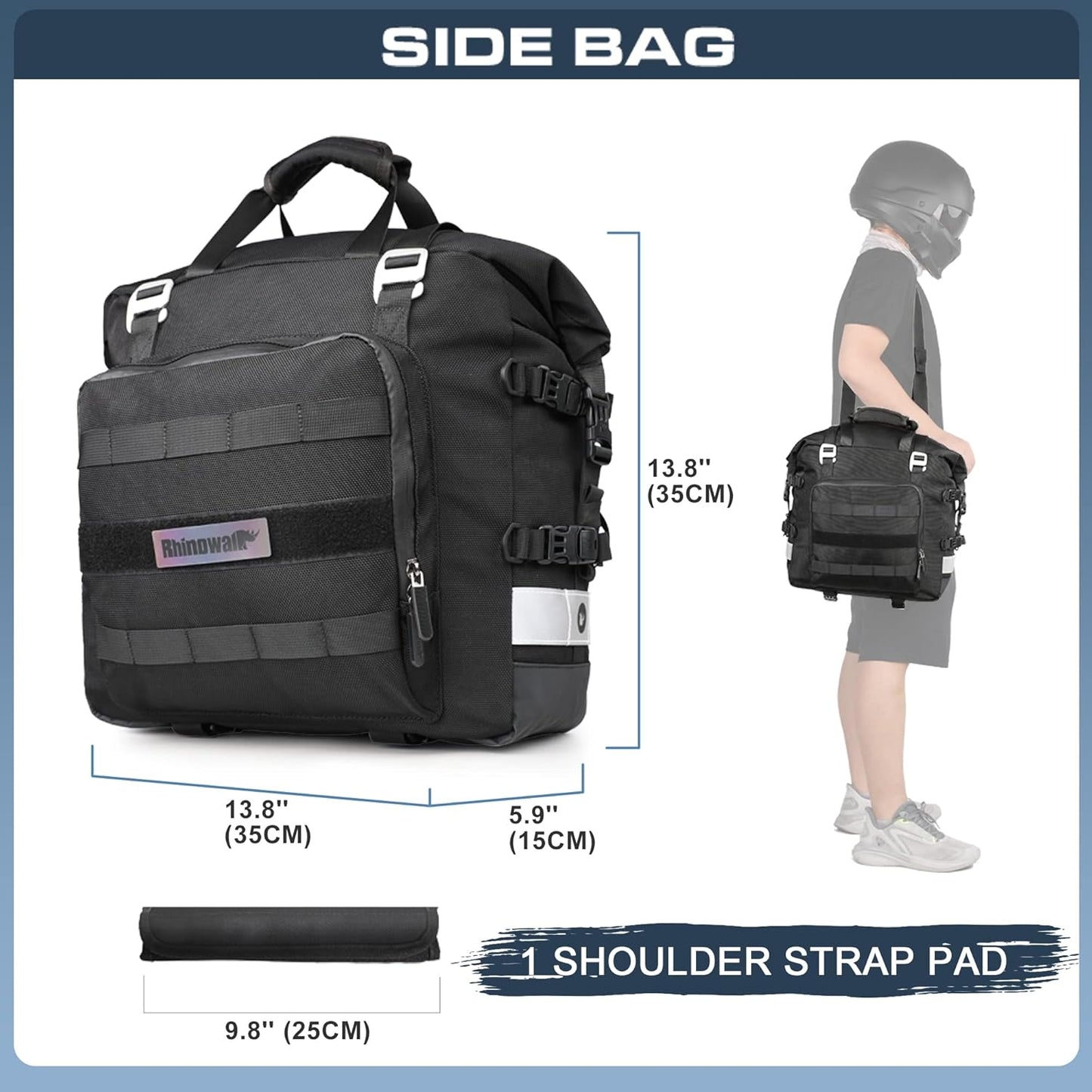 Rhinowalk Waterproof Motorcycle Saddlebags Luggage Bags 20L Quick Release for Adventure & Sport Bikes, Black (1 Pack)