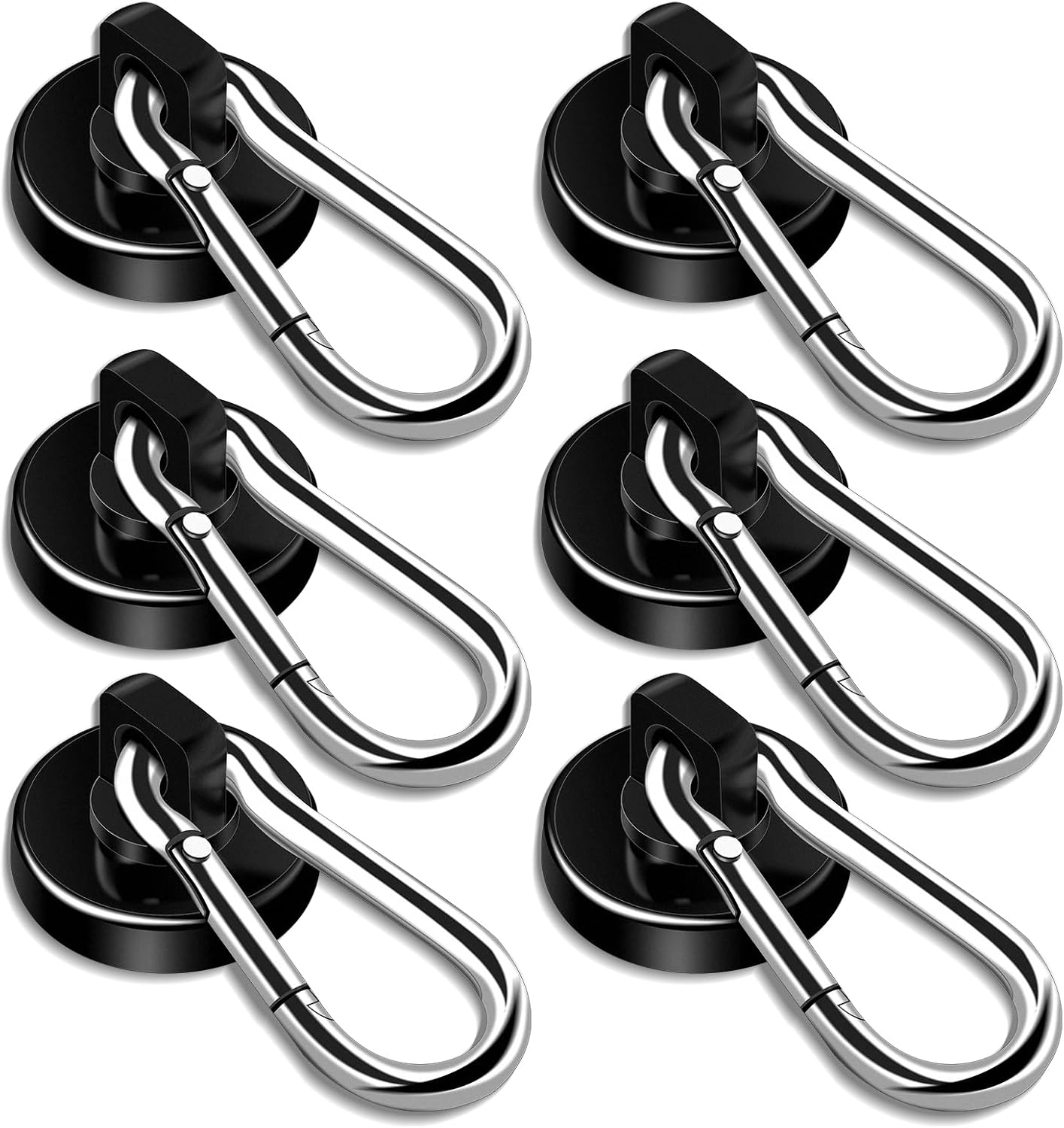 DIYMAG Magnetic Hooks, 70LBS Heavy Duty Neodymium Magnetics with Swivel Carabiner Hook,Great for Your Refrigerator and Other Magnetism Surfaces, Pack of 6