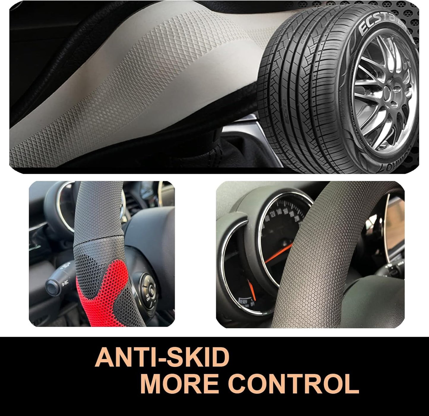 PINCTROT D Shaped Comfy Grip Steering Wheel Cover, Anti-Slip Design, Flat Bottom 14.5-15 Inch(Silicone Red)