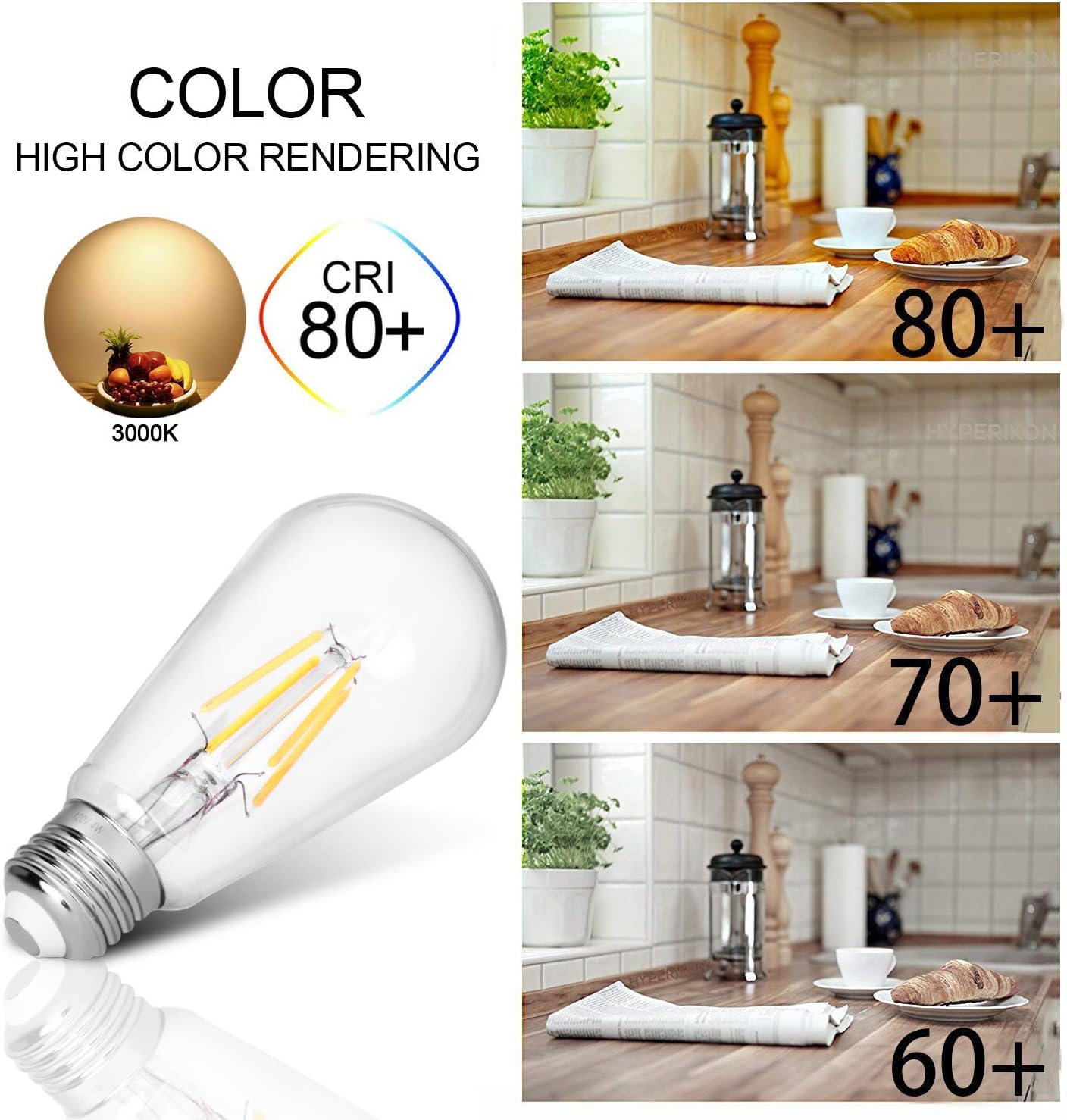 LED Edison Bulb 4W,Antique 40W Vintage Edison Bulb,E26 Light Bulb Non Dimmable Led Bulb 450 Lumens 2700K Warm White,Pack of 6