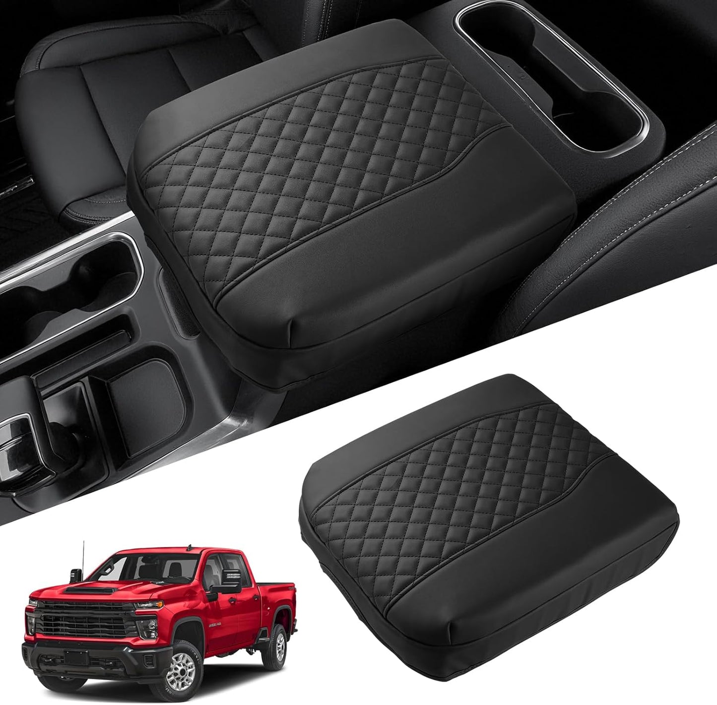 Shademax Center Console Cover for Chevy Silverado/GMC Sierra 1500 2019-2025 2026,Tahoe & Suburban & Yukon 2021-2025 Bucket Seat, Armrest Cover for Silverado Accessories Leather Cushion Pad Protector