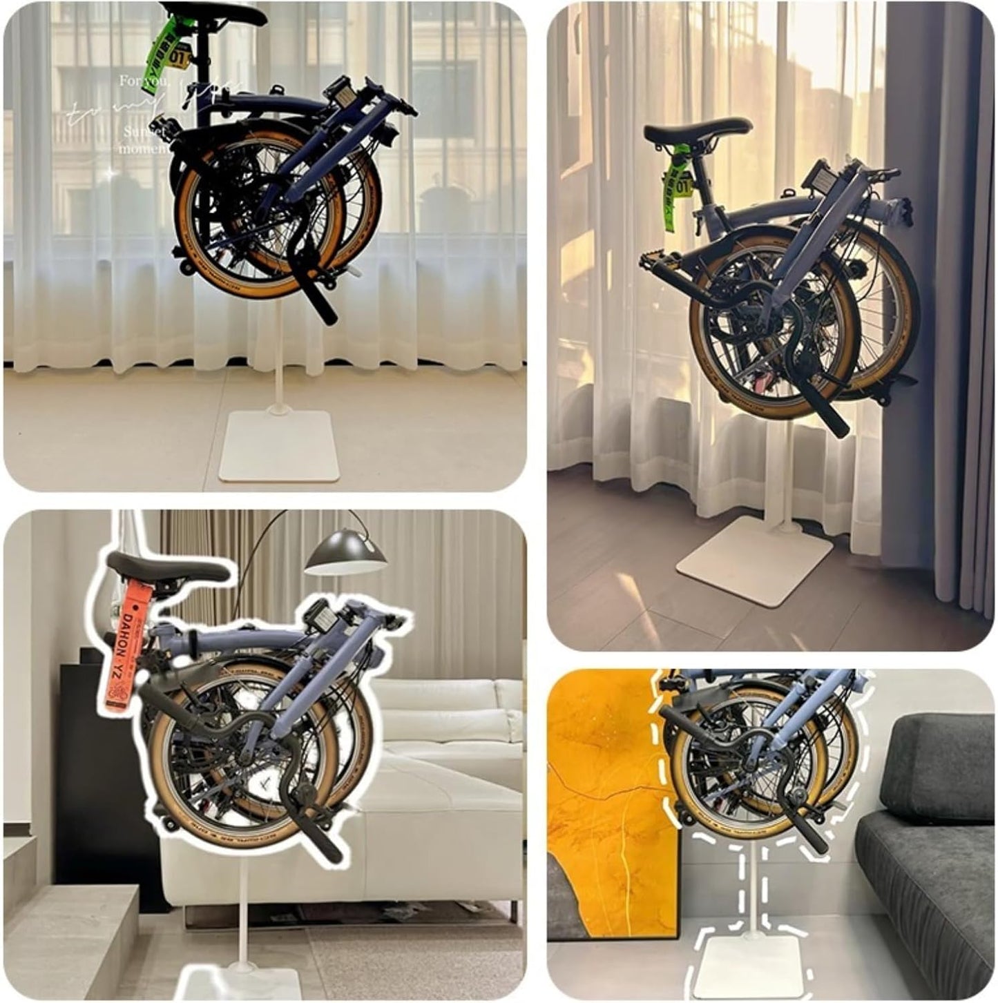 Rcool Carbon Steel Bike Stand,Designed specifically for Folding Bicycles,Home Garage Parking Rack,Stable Anti-Slip,Durable Install,Frame Protection,Space-Saving，White