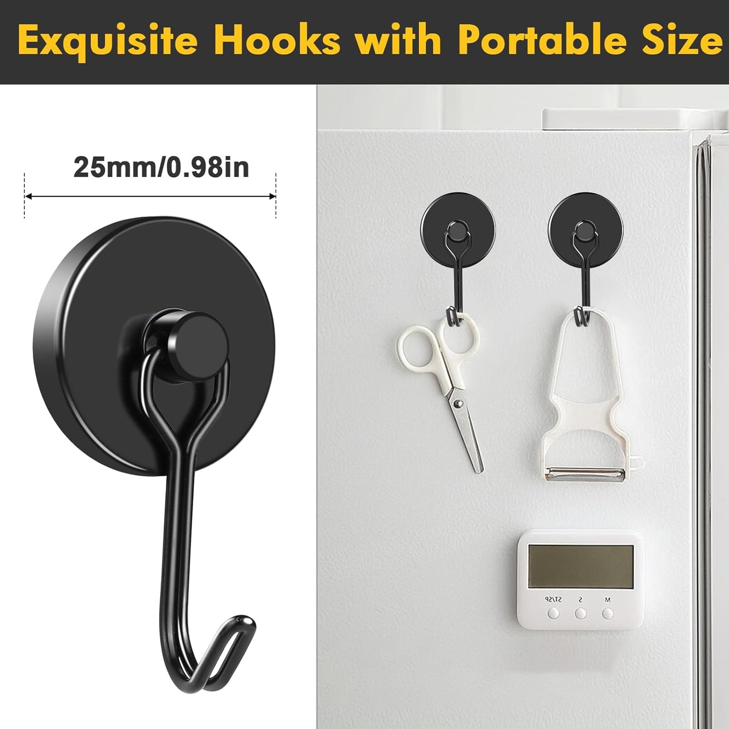 MIKEDE Black Strong Magnetic Hooks, 70LB+ Swivel Swing Magnetic Hooks Heavy Duty, Cruise Hooks Neodymium Magnets with Hooks for Hanging, Home, Metal Door, Office and Garage - Pack of 4