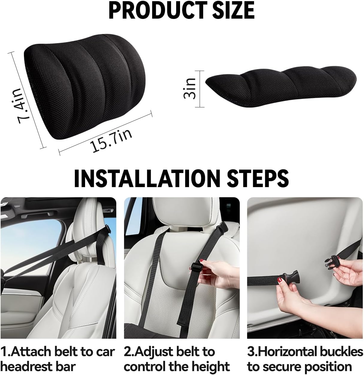 Lumbar Support Pillow for Car,Back Support for Car Seat Cushion,Adjustable Straps Securely Fixed Car Lumbar Support Pillow for Office Chair (Gray)