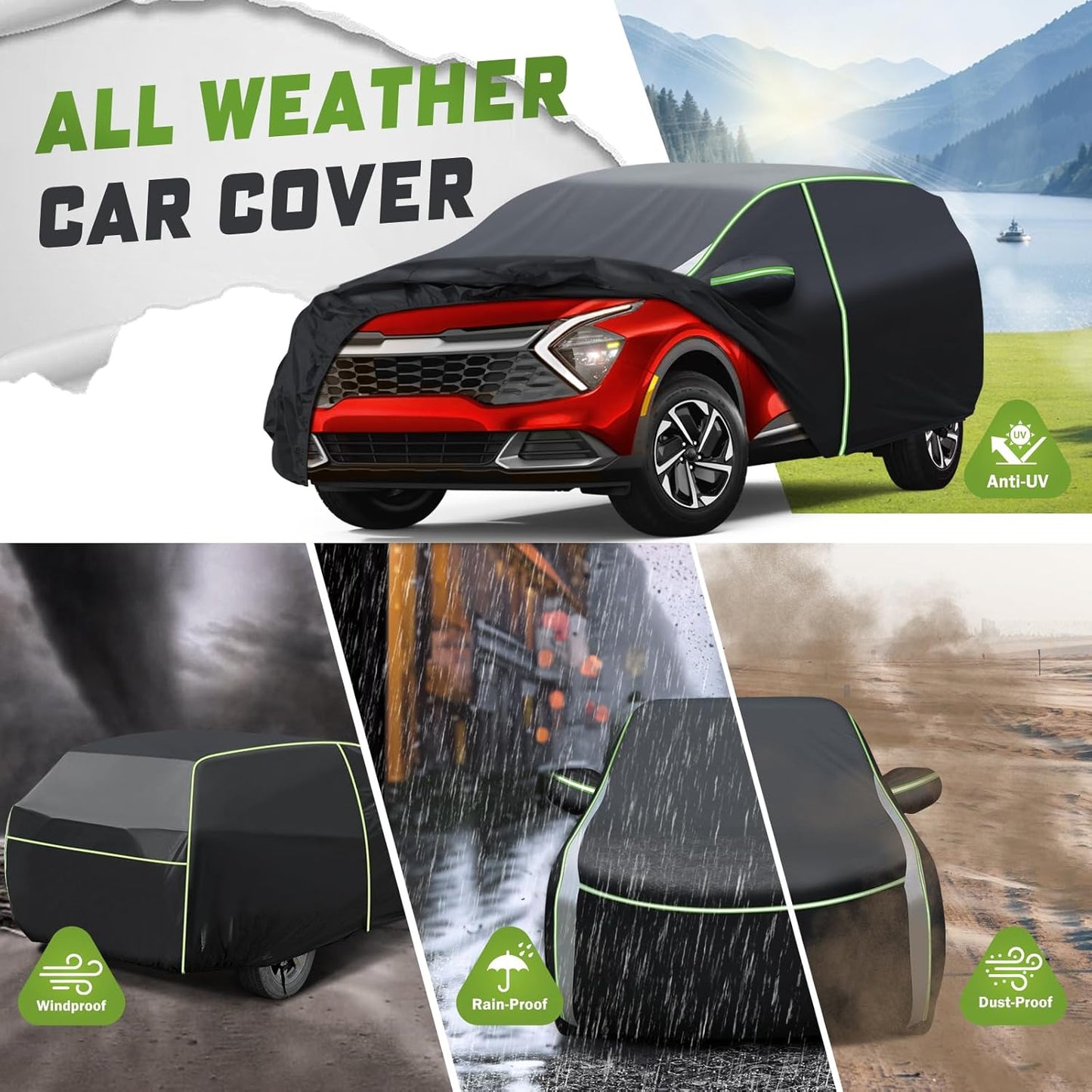 Mixsuper Liner Car Cover for Kia Sportage 1994-2026, 7 Layers Waterproof Car Cover Accessories for Sportage with Zipper Door, Windproof Straps, Reflective Strips, Anti-UV, All Weather