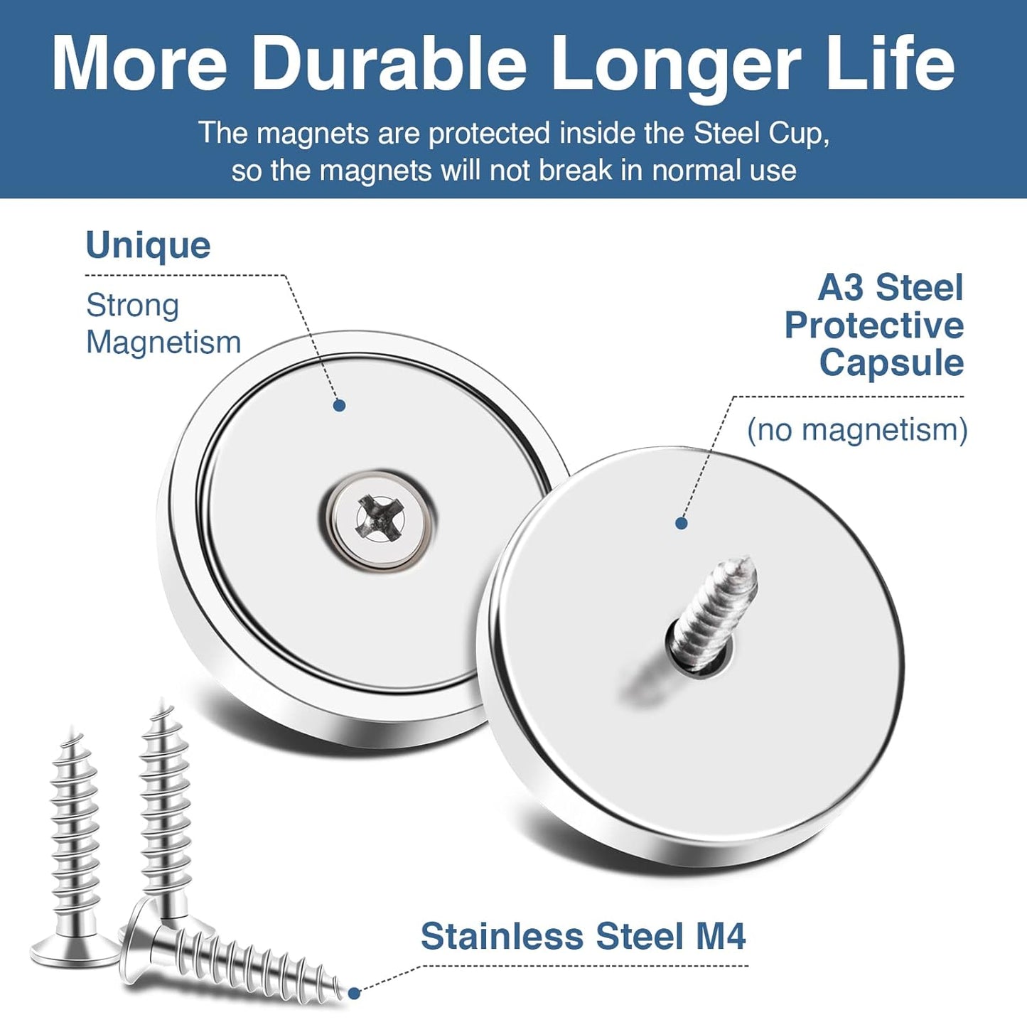 MIKEDE Strong Magnets with Hole, 100LB+ Heavy Duty Neodymium Cup Magnets with Stainless Screw for Wall Mounting, Rare Earth Magnet Round Base Cup Magnet, 1.26" D x 0.2" H, Pack of 6