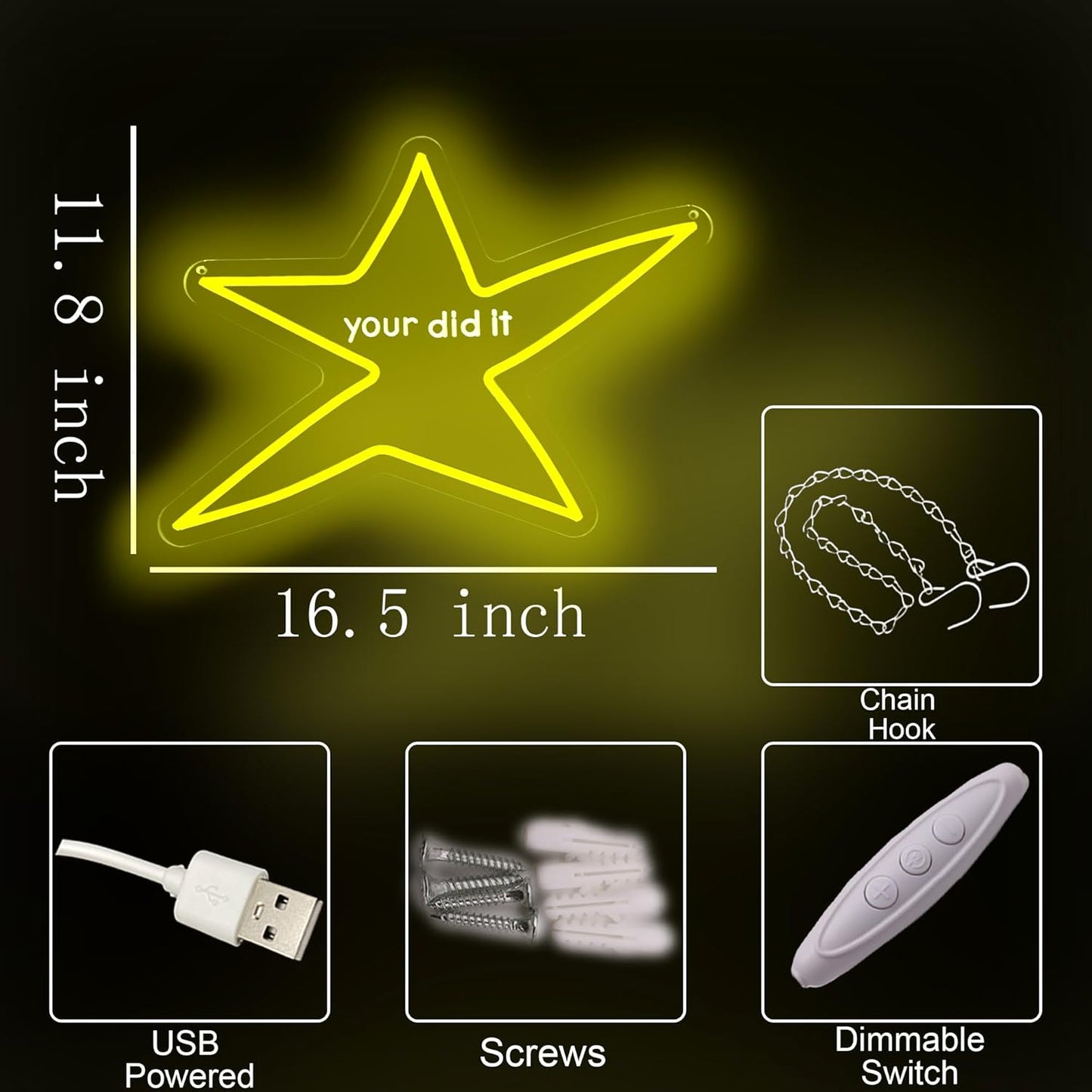 Star Classroom Neon Sign,Your Did It Star LED Neon Light Sign for Classroom, Congrats Party, Motivational Decor for Bedroom, Office, Celebration,Encouragement and Funny Gag Gifts