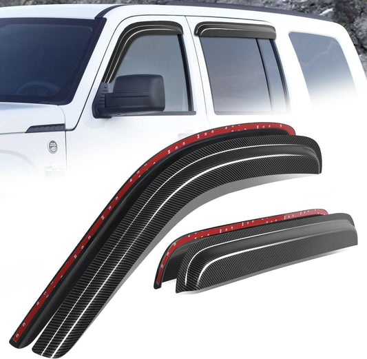 Auto Dynasty 4Pcs Carbon Fiber Pattern Window Visors Compatible with 2008-2013 Jeep Liberty, Tape-On Front & Rear Window Deflectors, Glossy Dark Smoke