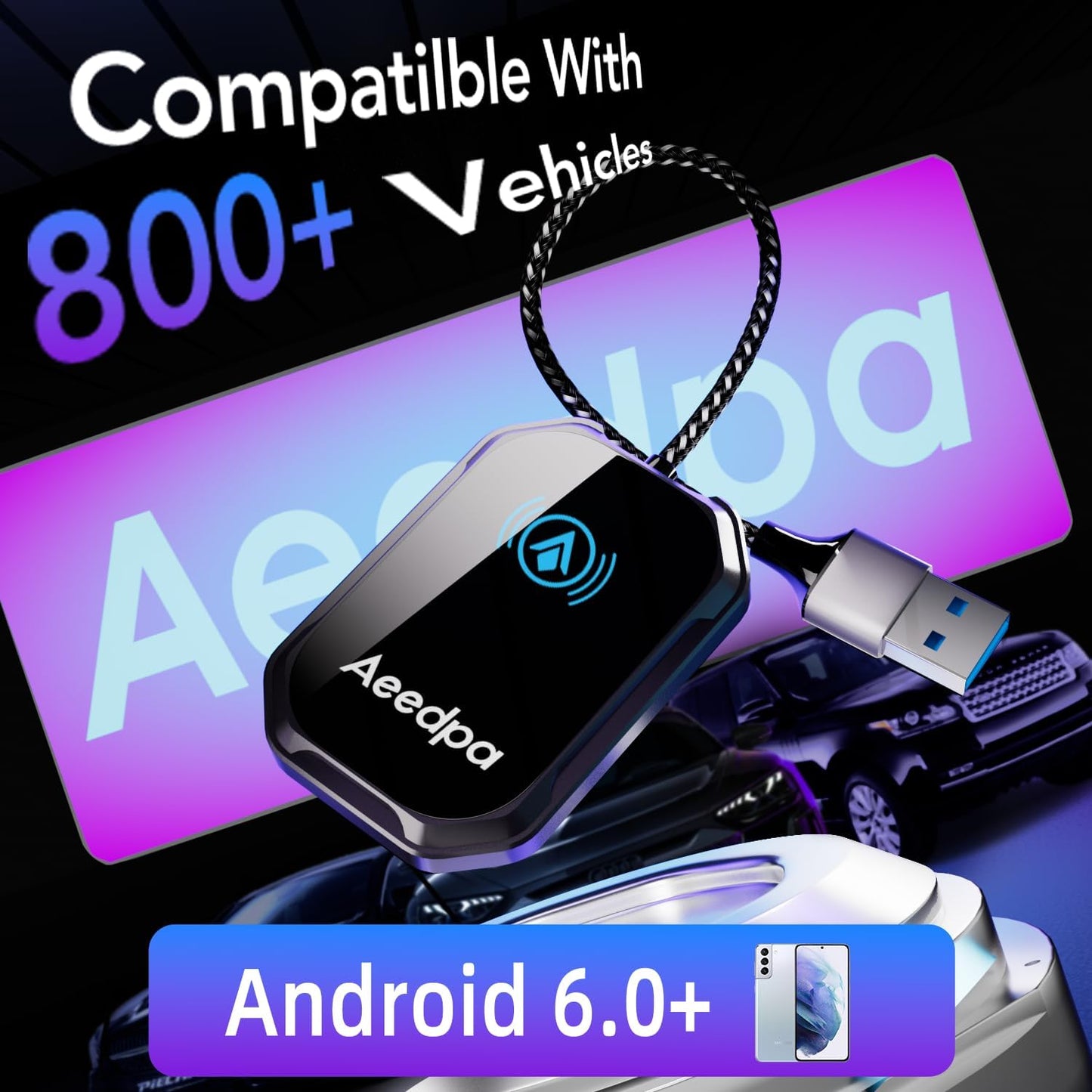 Wireless Android Auto CarPlay Adapter, Touch Connection for Easy Setup, Wireless Upgrade for Wired Android Auto Car Play Dongle, Bluetooth Plug & Play for Android Phones