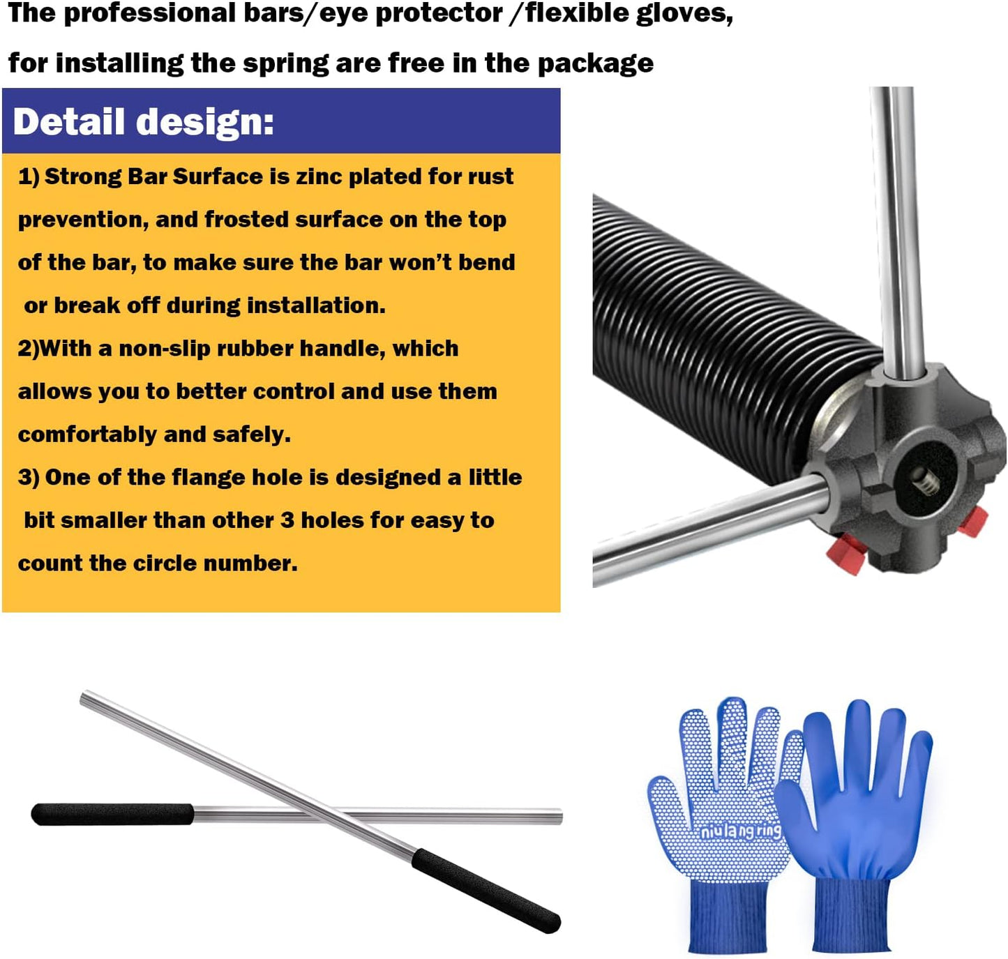 2" Garage Door Springs Pair, Garage Door Spring Replacement,Torsion Springs for Garage Door Set Includes Left Right Door Springs, with Non-Slip Winding Rods for DIY Replacement (0.250x2''x29'')