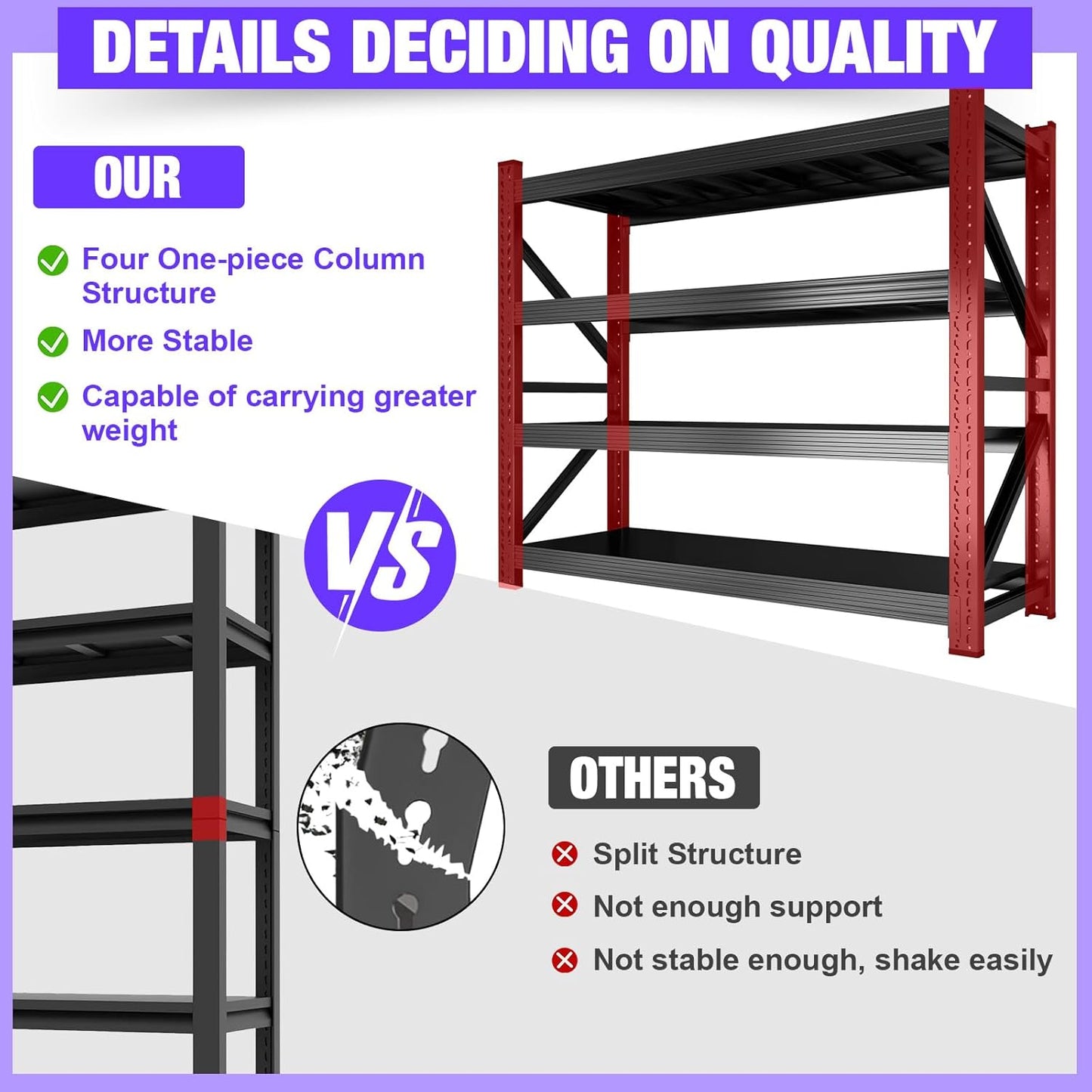 Metal Garage Shelving Unit, Heavy Duty 4-Tier Adjustable Storage Rack, 6000 LBS Loads Industrial Utility Shelves for Garages, Warehouses, Kitchen, Black, 63" W x 24" D x 63" H