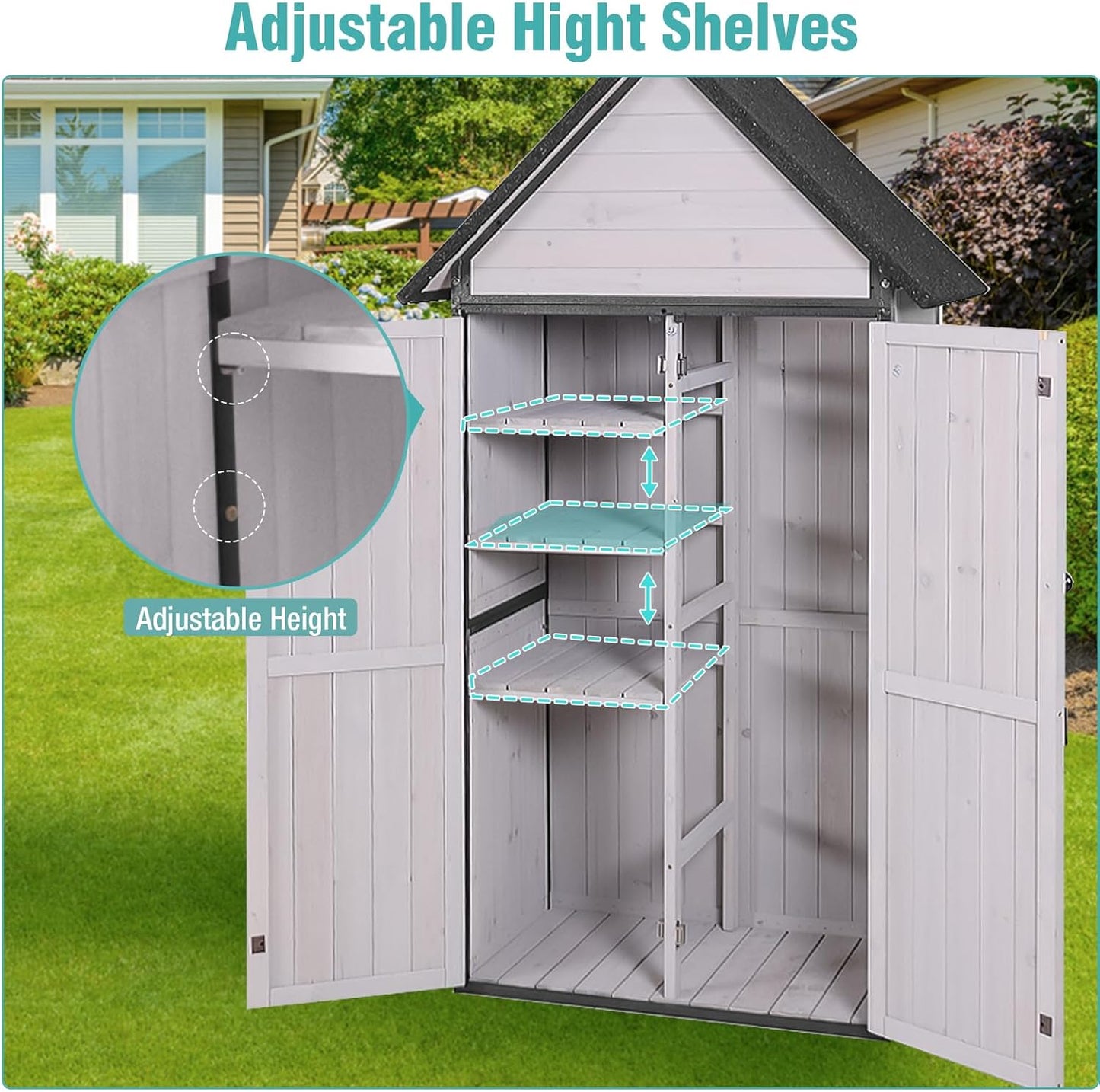 Sheds Outdoor Storage,Garden Shed with Metal Frame Structure and Adjustable Shelves,Large Capacity Storage Tool Cabinet Box for Backyard Garden Patio Lawn (Off White)