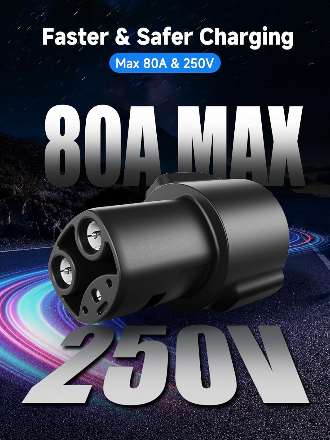 J1772 to Tesla Charging Adapter, 80A/250V Fast Charging, Compatible with Tesla Model 3/Y/S/X/Cybertruck, SAE J1772 EV Adapter for Tesla Cars Only, Easy Setup and Safety Certified