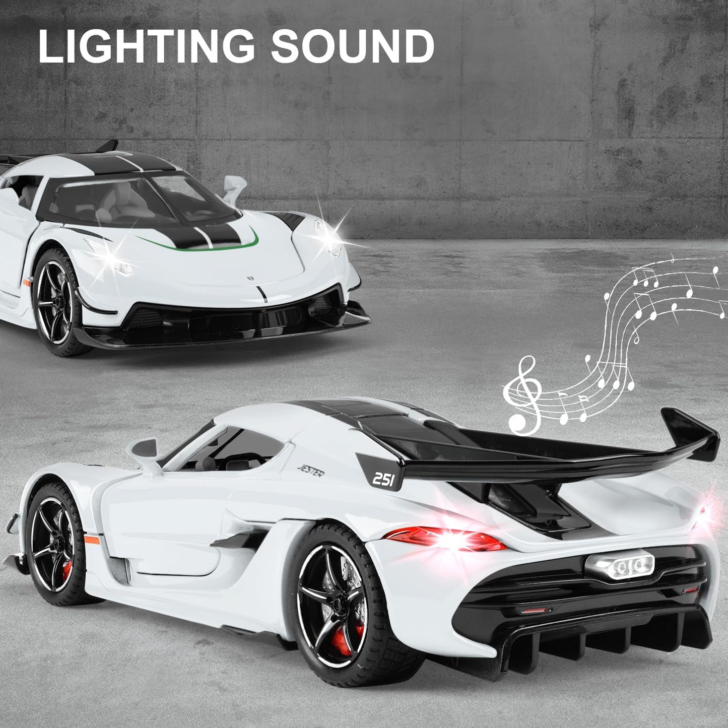 Toy Cars Model Jesko 1/22 Diecast Metal Sports Toy Cars for Boys, Alloy Collectible Model Car with Sound and Lights, Race Model Car for Kids