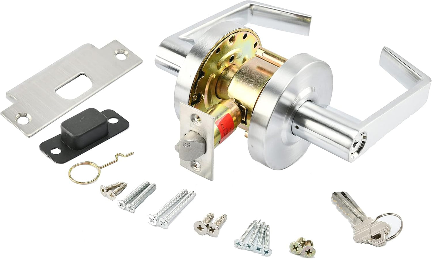 Commercial Lever Door Lock - Heavy-Duty Locking Door Handle, ADA Door Handles, Cylindrical Lever Lock, Non-Handed Grade 2 Industrial Door Handle, 26D Satin Chrome, Entrance w/Clutch
