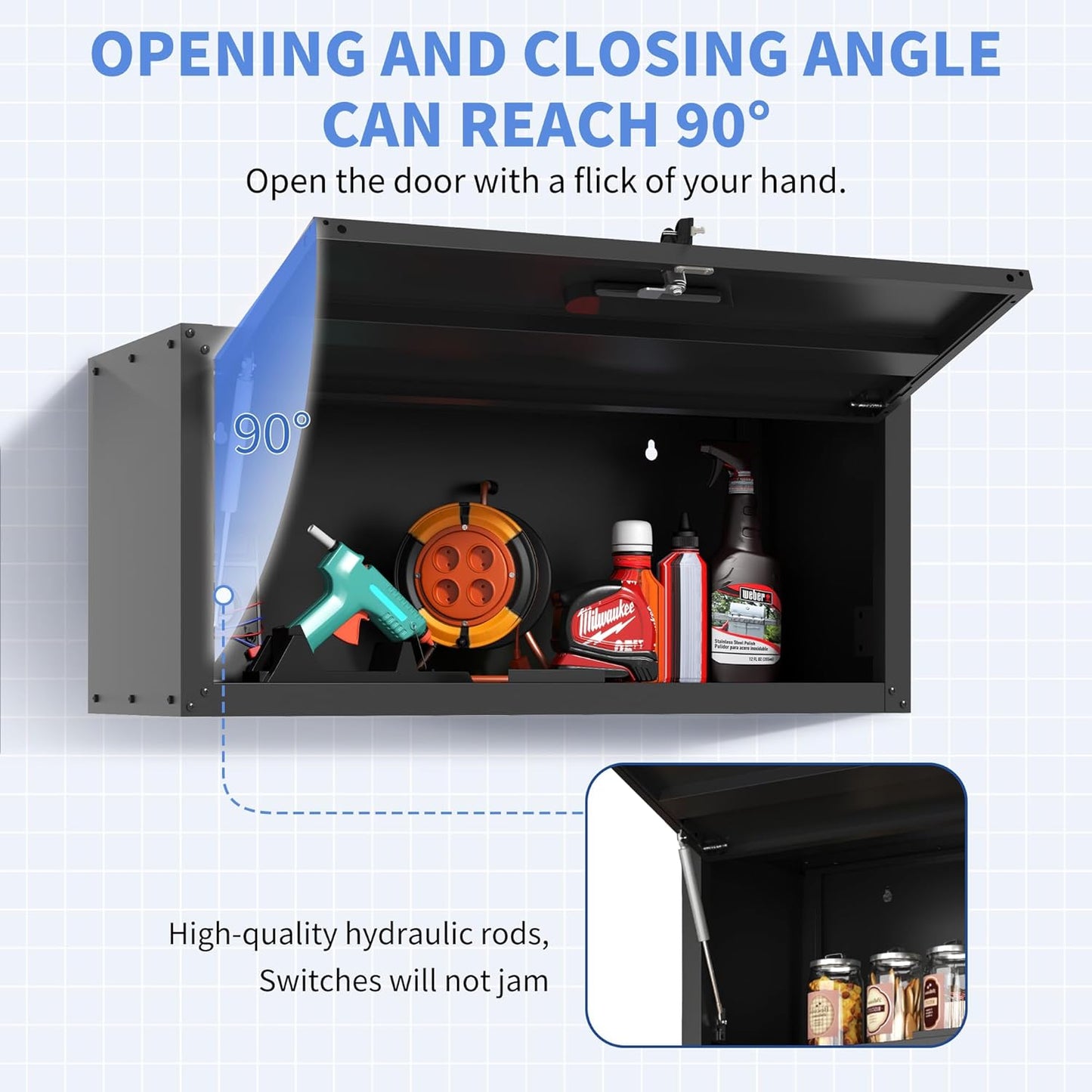 Garage Wall Cabinet with Flip-Up Door, Lockable Metal Storage Cabinet Wall Mounted, Hanging Tool Cabinet for Garage Basement Utility Room, Black